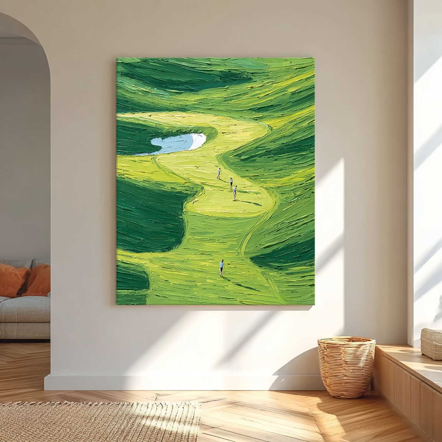 Large Green Hills Full Of Life Wall Art Abstract Pedestrians Strolling Oil Painting Canvas Original Artwork