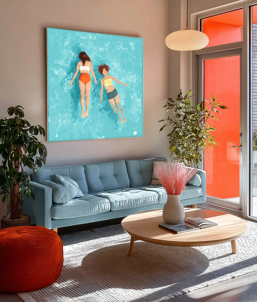 Original Girl swimming Wall Art Young Lady Artwork Square Diving In Ocean Sensual Woman Acrylic Painting
