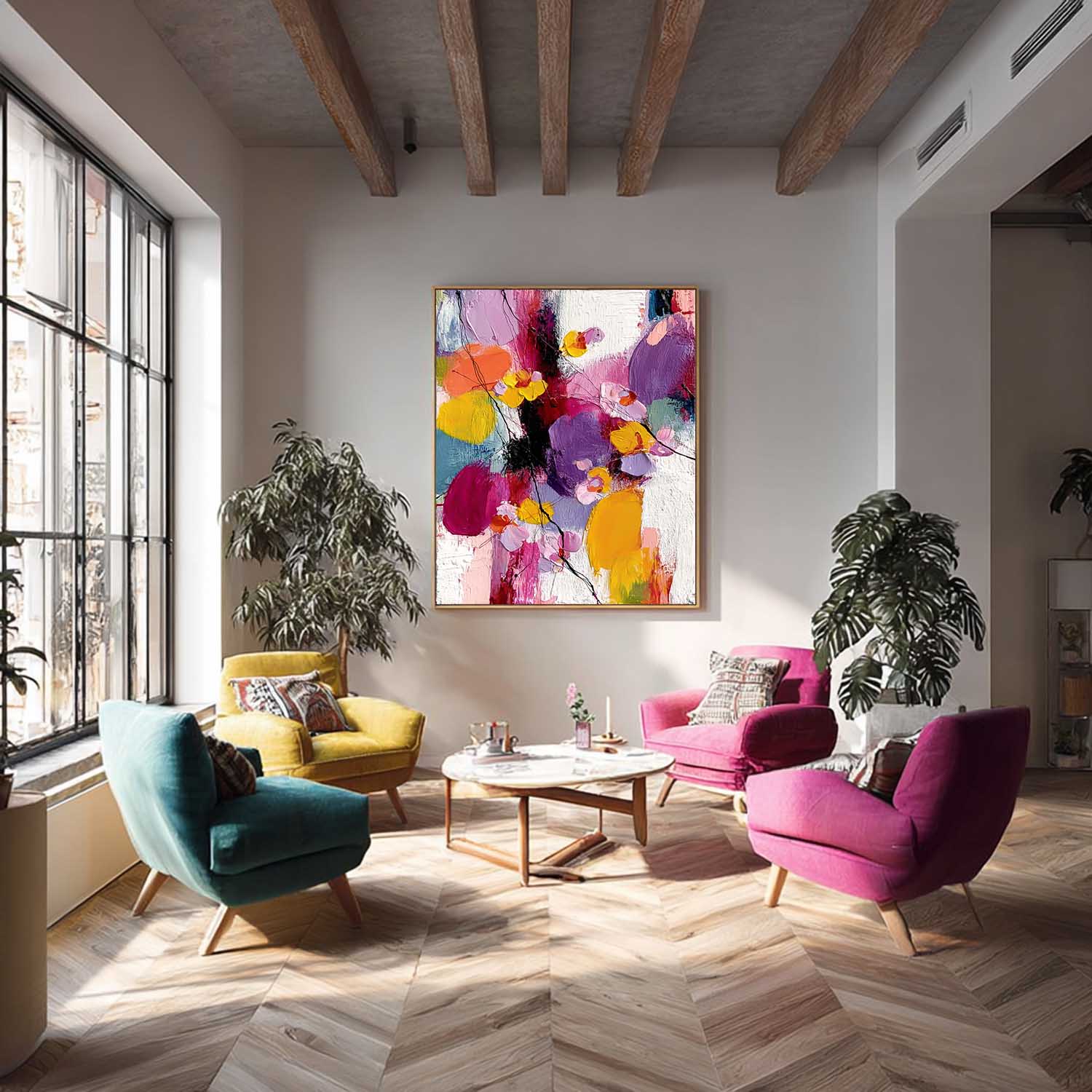 Large Color Flower Abstract Painting Canvas Original Graffiti Artwork Texture Plant Wall Art Home Decor