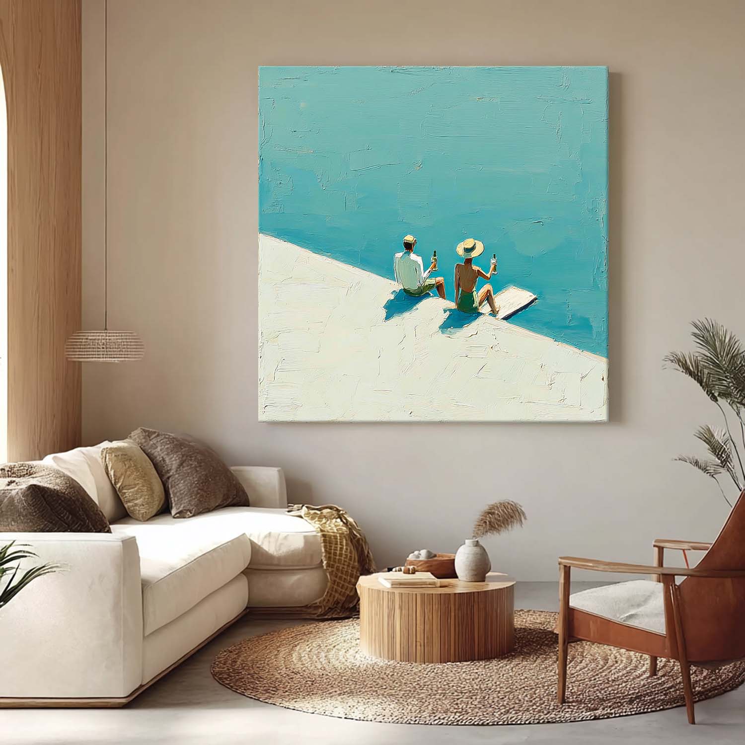 Seaside Holiday Style Landscape Painting Original Couple Oil painting Figures On The Beach artwork