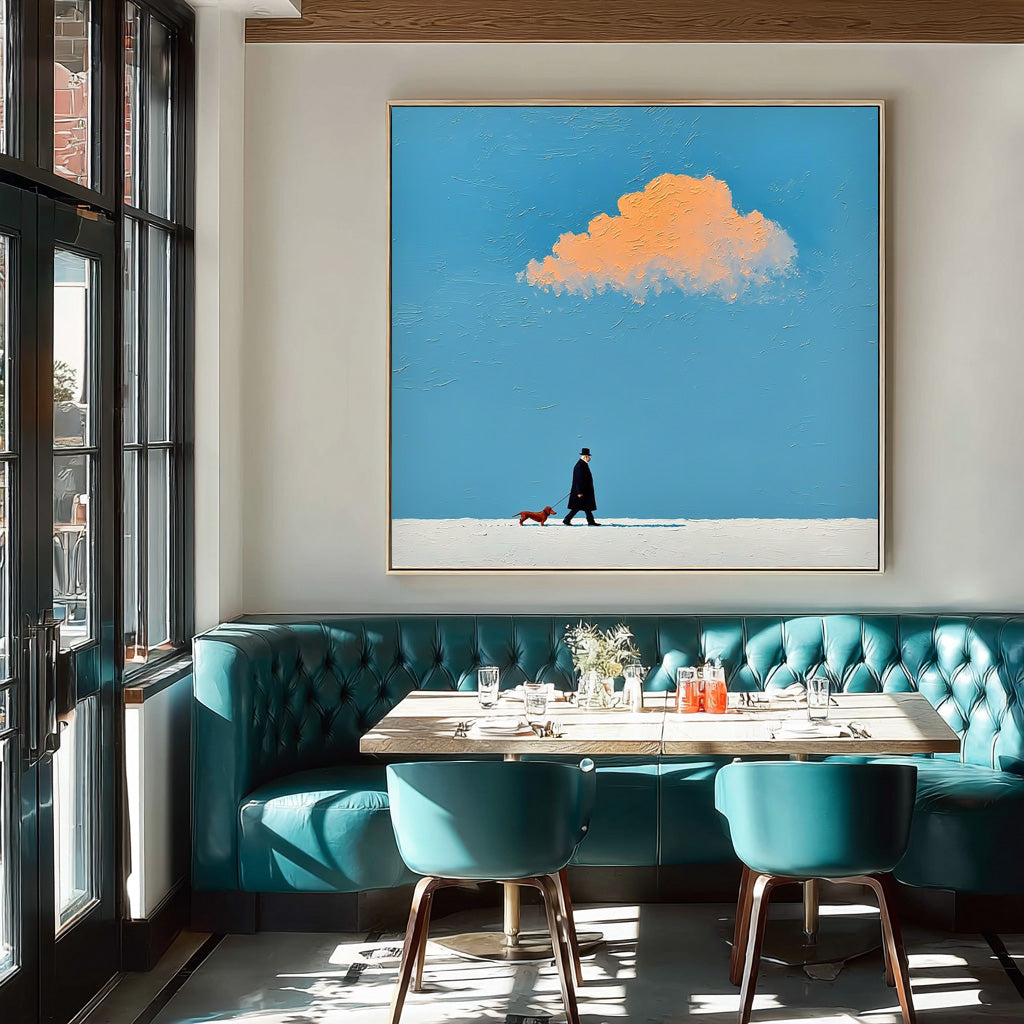 Original Minimalism Artwork Abstract Figure Painting Canvas Large Walking The Dog Wall Art Home Decor