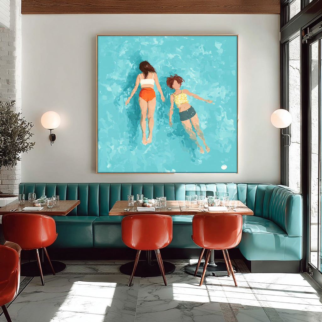 Original Girl swimming Wall Art Young Lady Artwork Square Diving In Ocean Sensual Woman Acrylic Painting