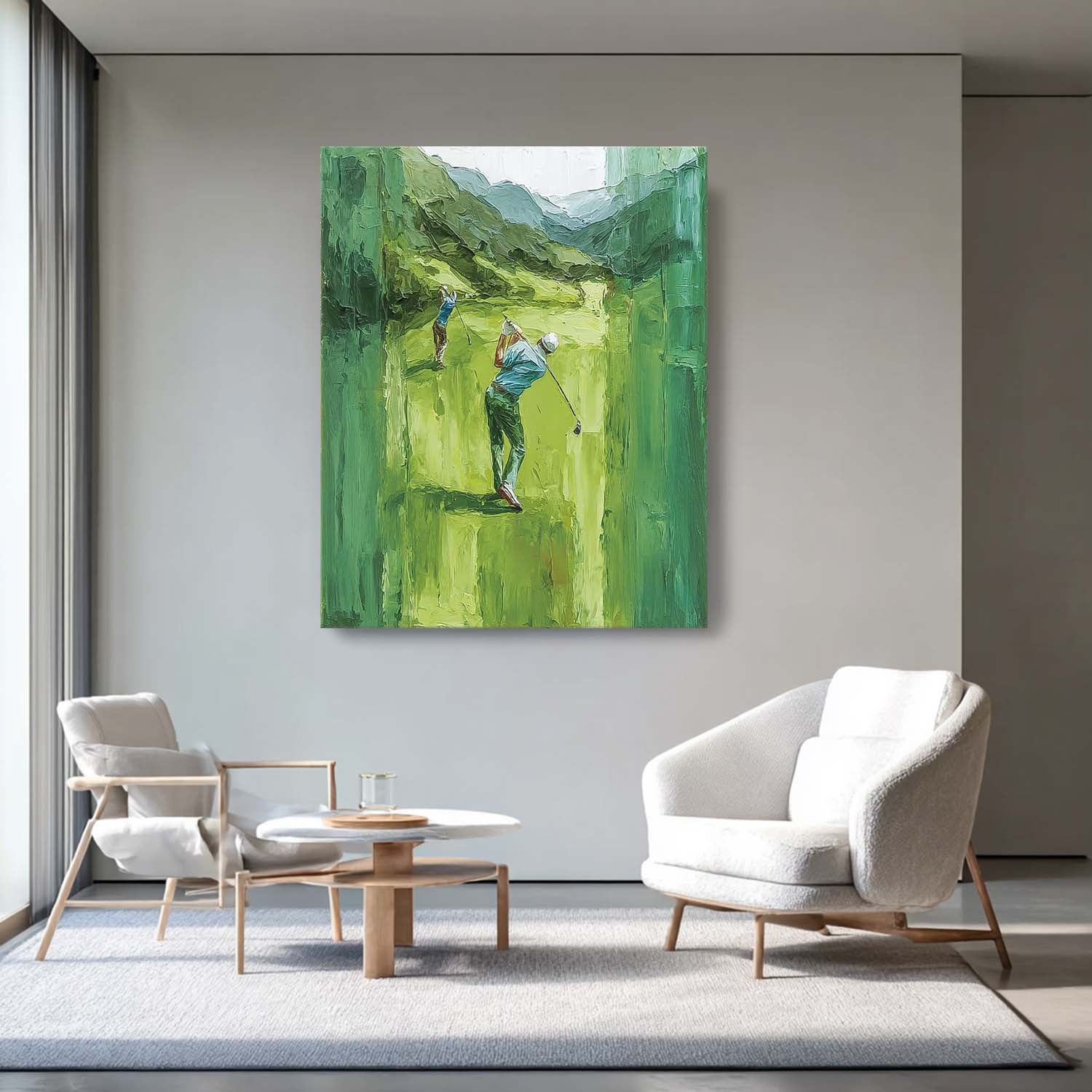 Large Green Hills Full Of Life Wall Art Abstract Golf Oil Painting Canvas Original People sports Artwork