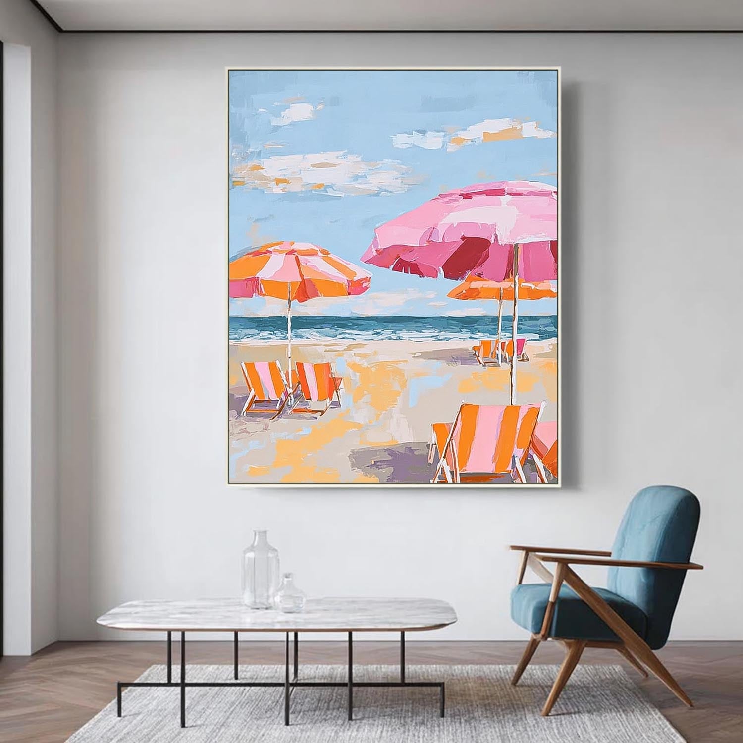 Colorful Seaside Landscape Artwork Abstract Beach Scenery Oil Painting Framed Large Wall Art Home Decor
