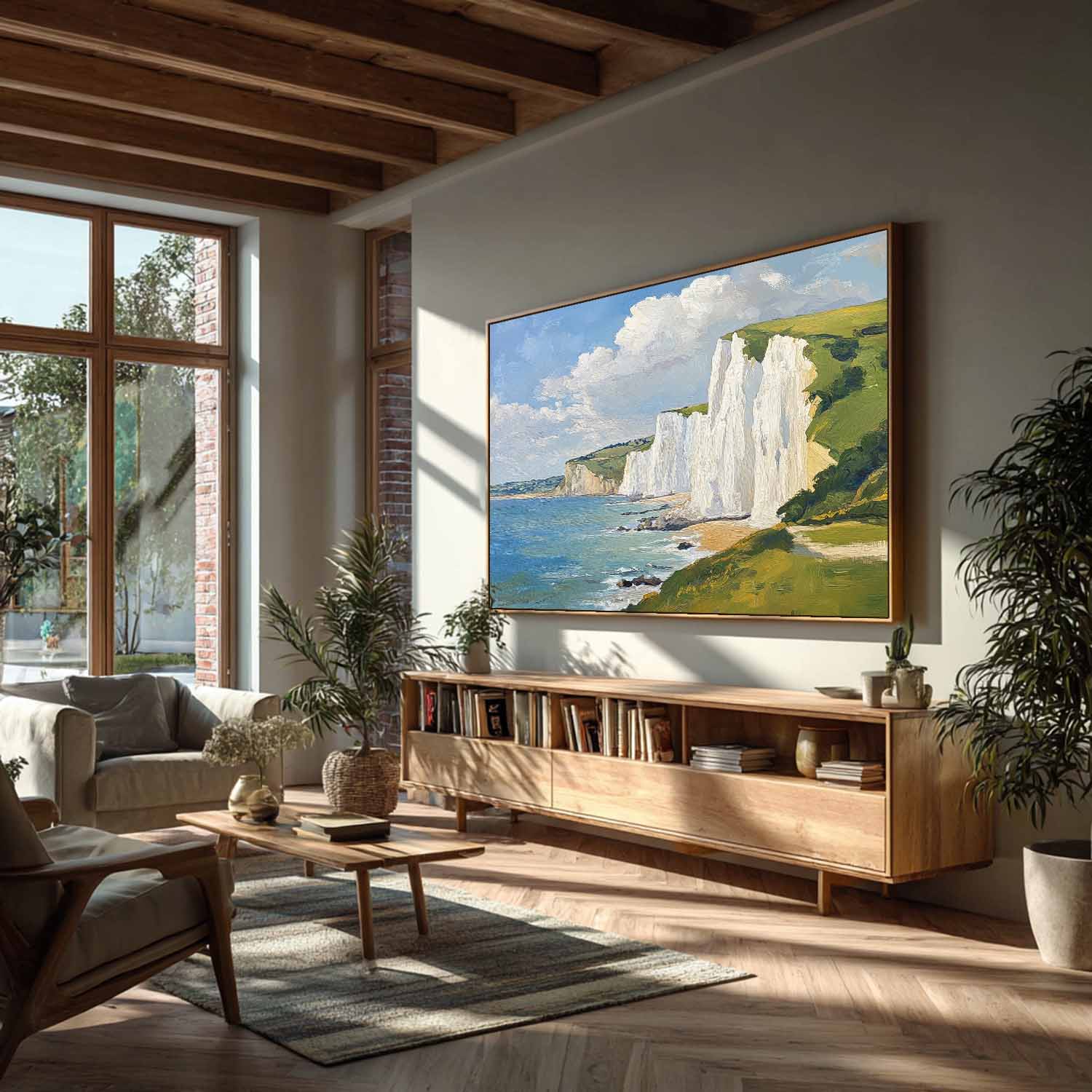 White Cliffs And Coastal Scenery Painting Abstract Tranquil Sea View Landscape Large Fresh Blues Wall Art