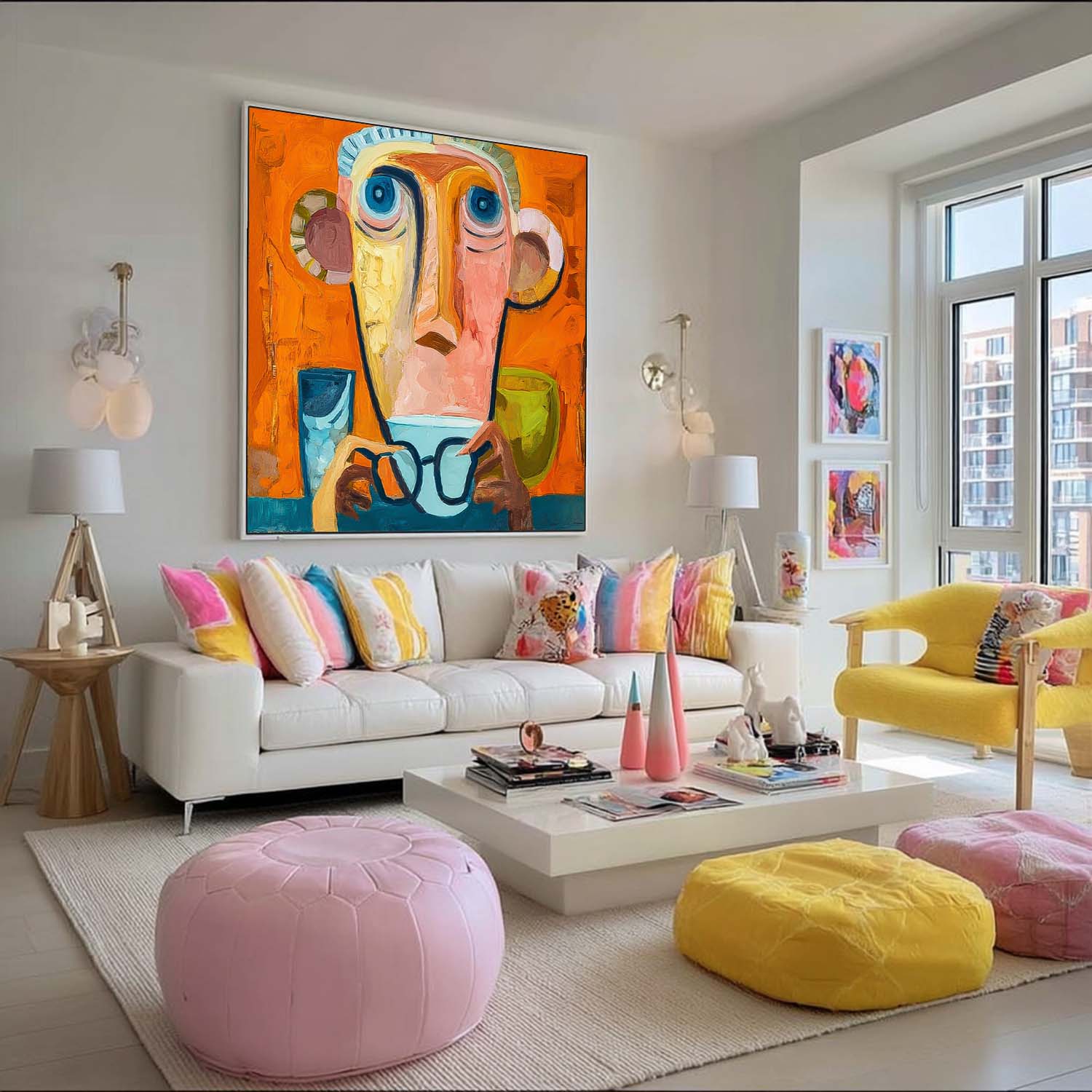 Large People Wall Art Abstract Portrait Oil Painting On Canvas Original Cute Boy Painting For Living Room