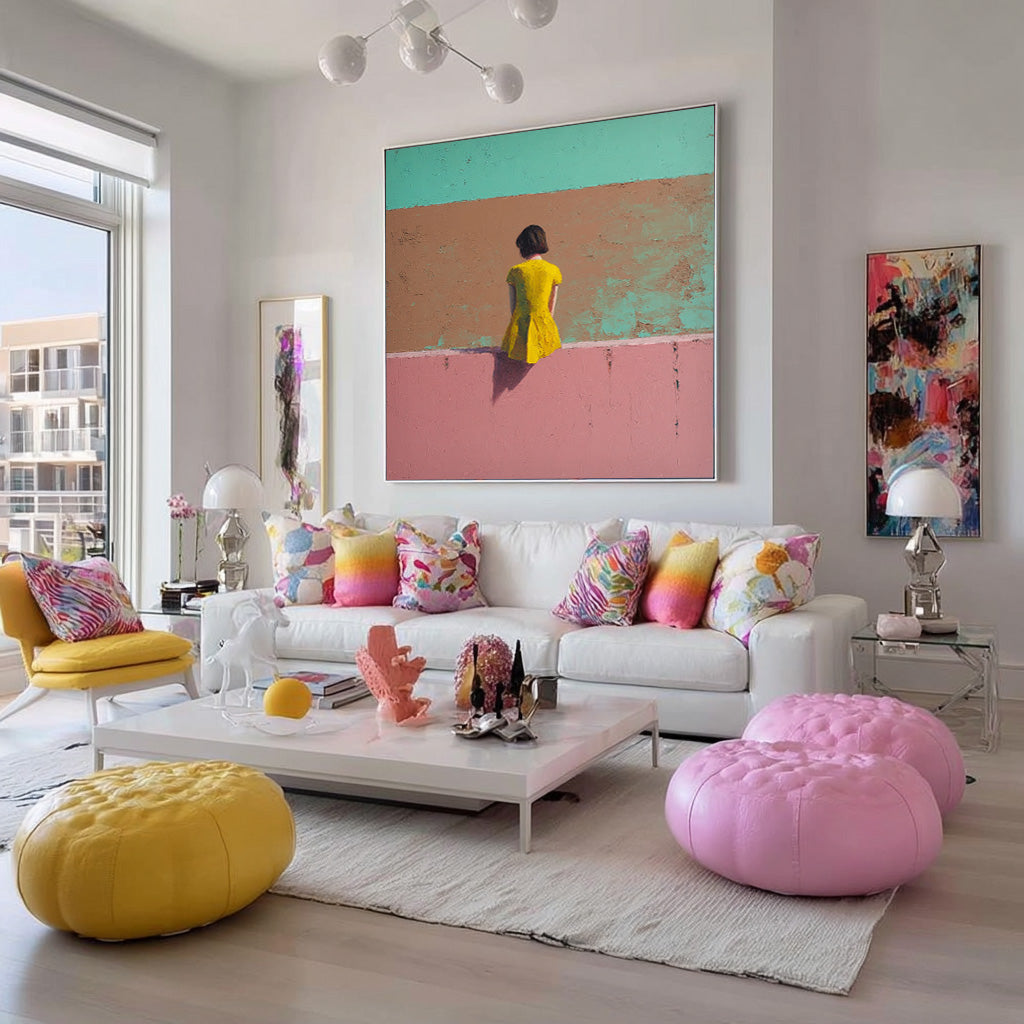 Minimalist Girl View Of Back Painting Color Wall Art Abstract Warm atmosphere Art For Living Room