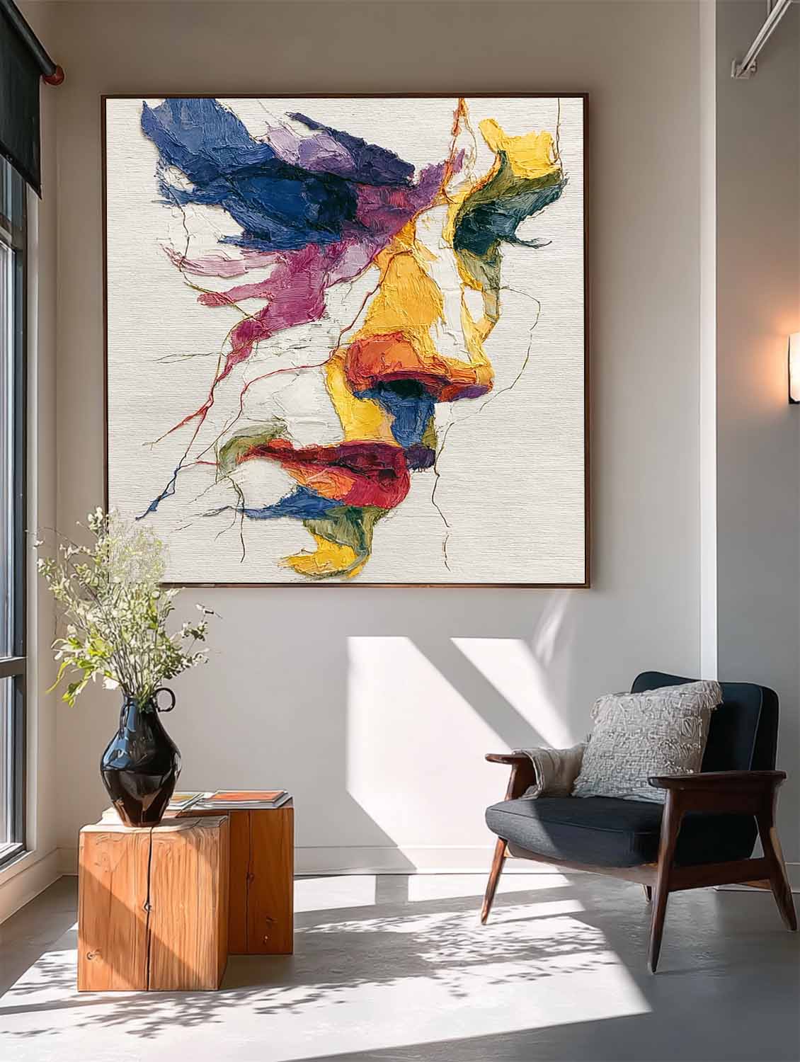 Large Graffiti Figure Wall Art Abstract Side Face Painting Canvas Original Line Facial Features Artwork