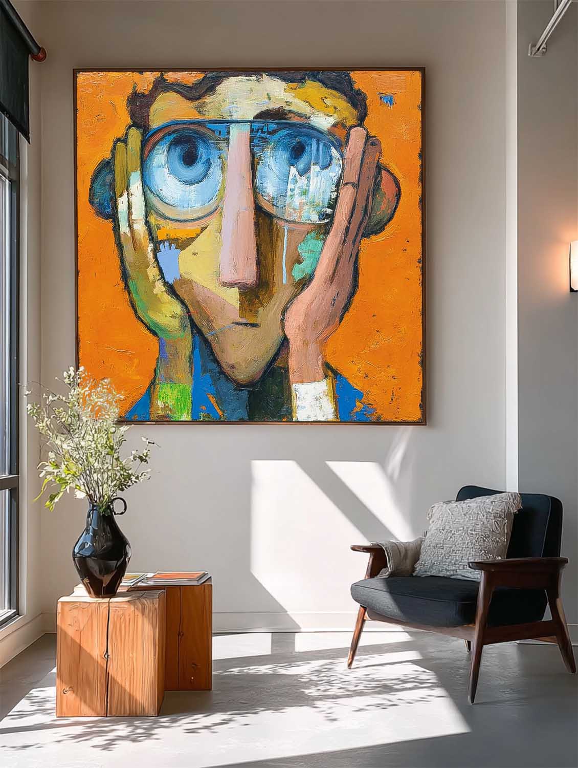 Abstract Portrait Oil Painting On Canvas Original Cute Boy Painting Large People Wall Art For Living Room