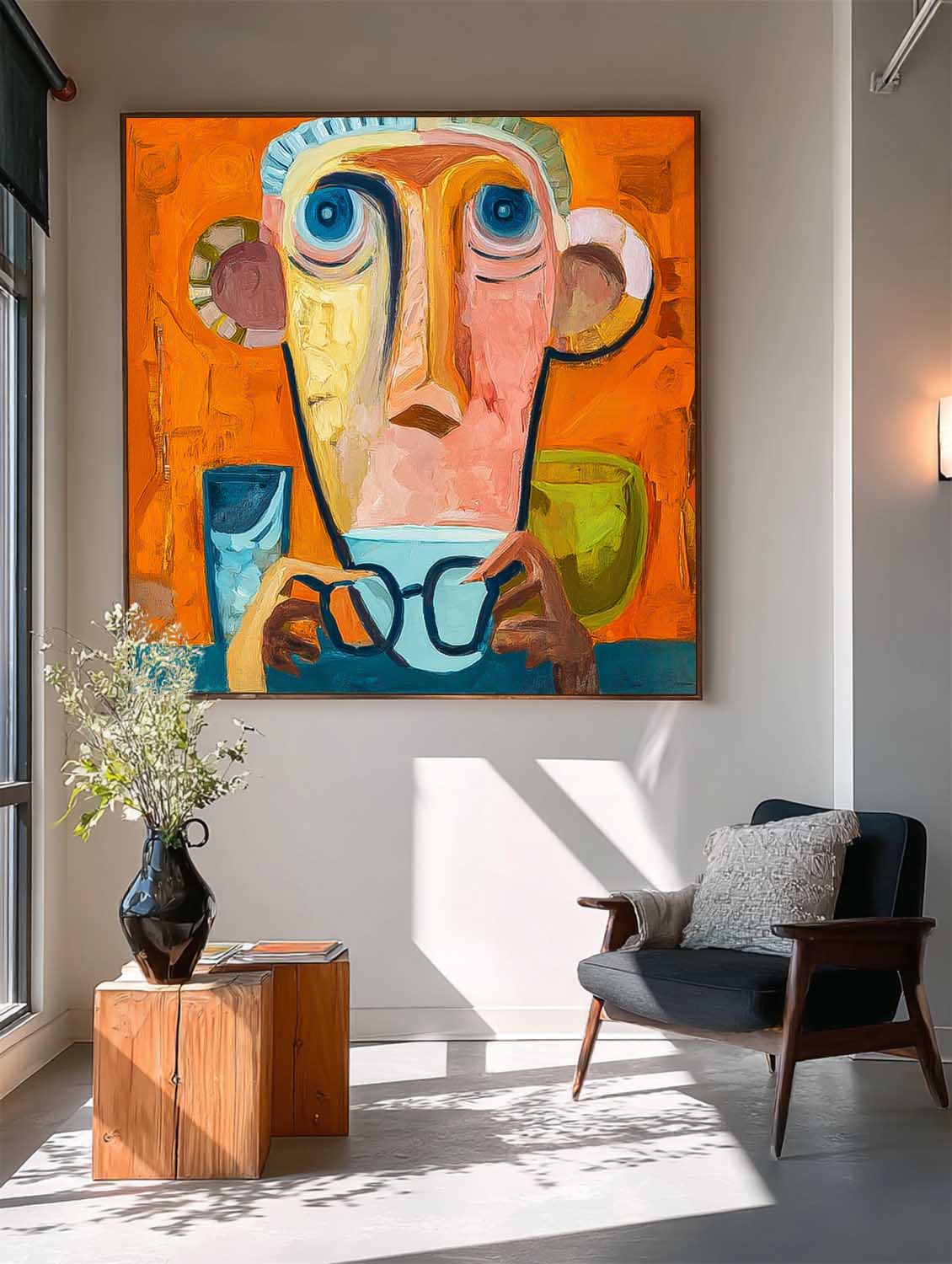 Large People Wall Art Abstract Portrait Oil Painting On Canvas Original Cute Boy Painting For Living Room