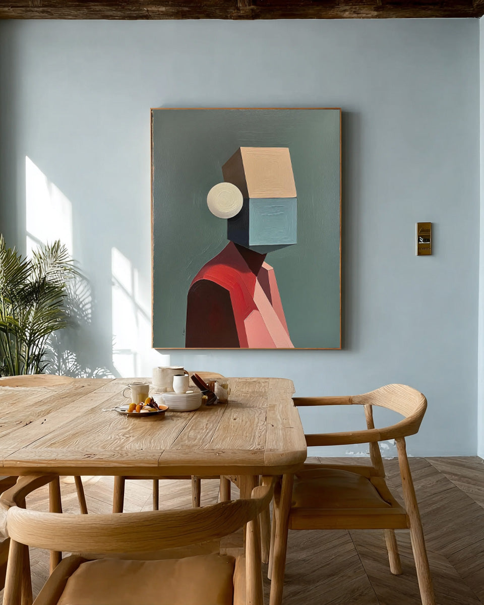 Original Large Abstract Figure Wall Art Textured Geometric Shapes People Painting Canvas Home Decor