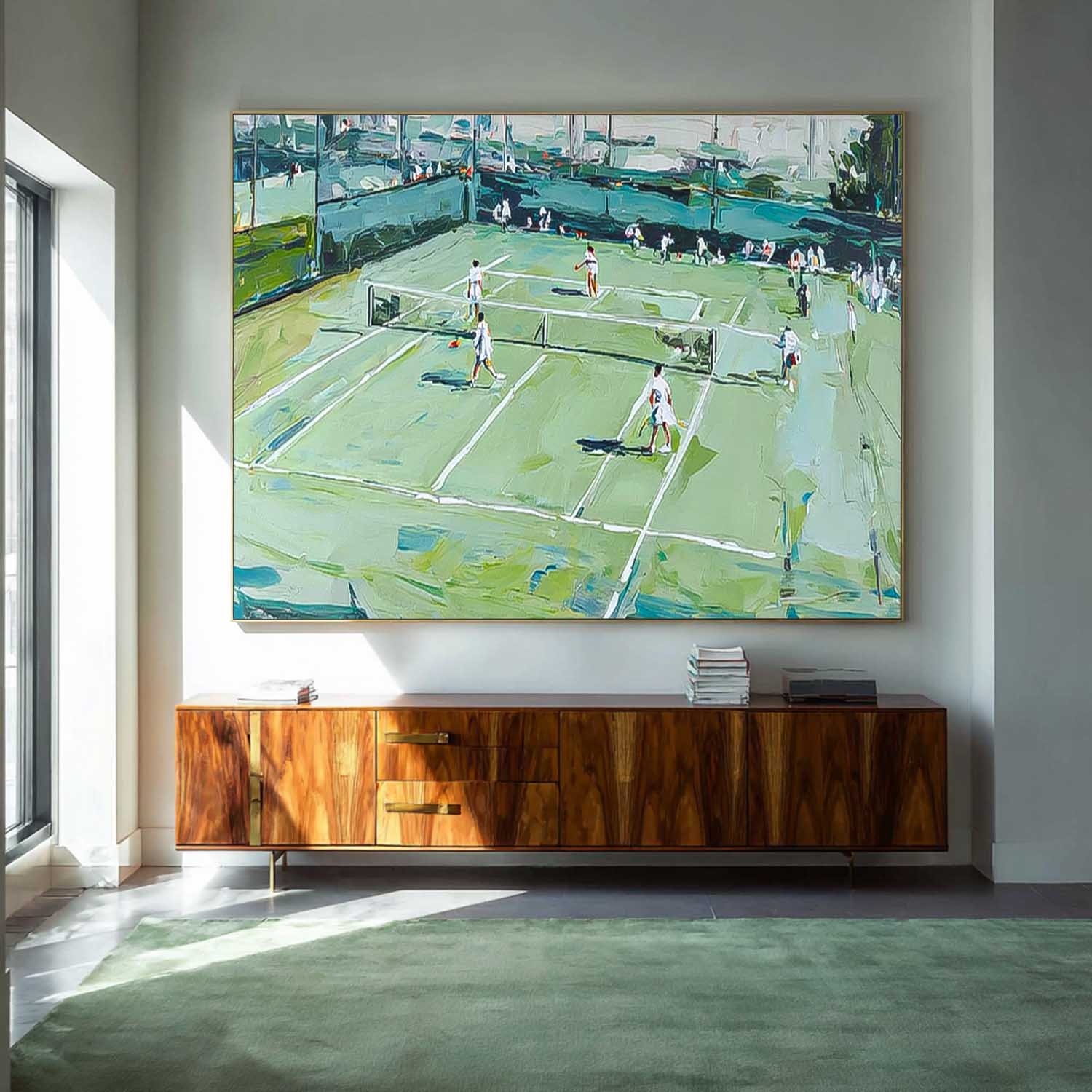Textured Large Volleyball Court Painting Canvas Abstract Volleyball Sports Wall Art Volleyball Lovers Gift