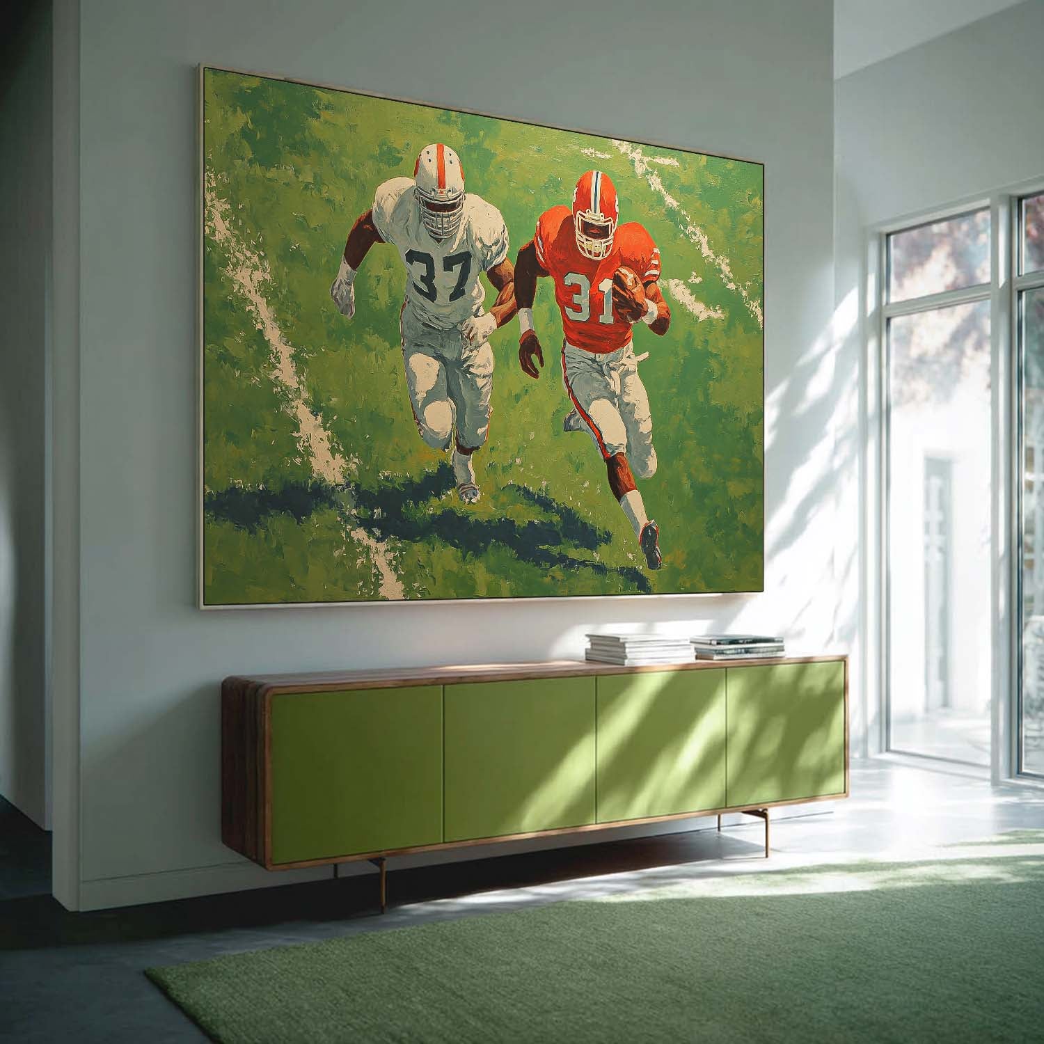 Large Green 3D Texture Oil Painting Original Rugby Canvas Wall Art Custom Work Gift  For Living Room