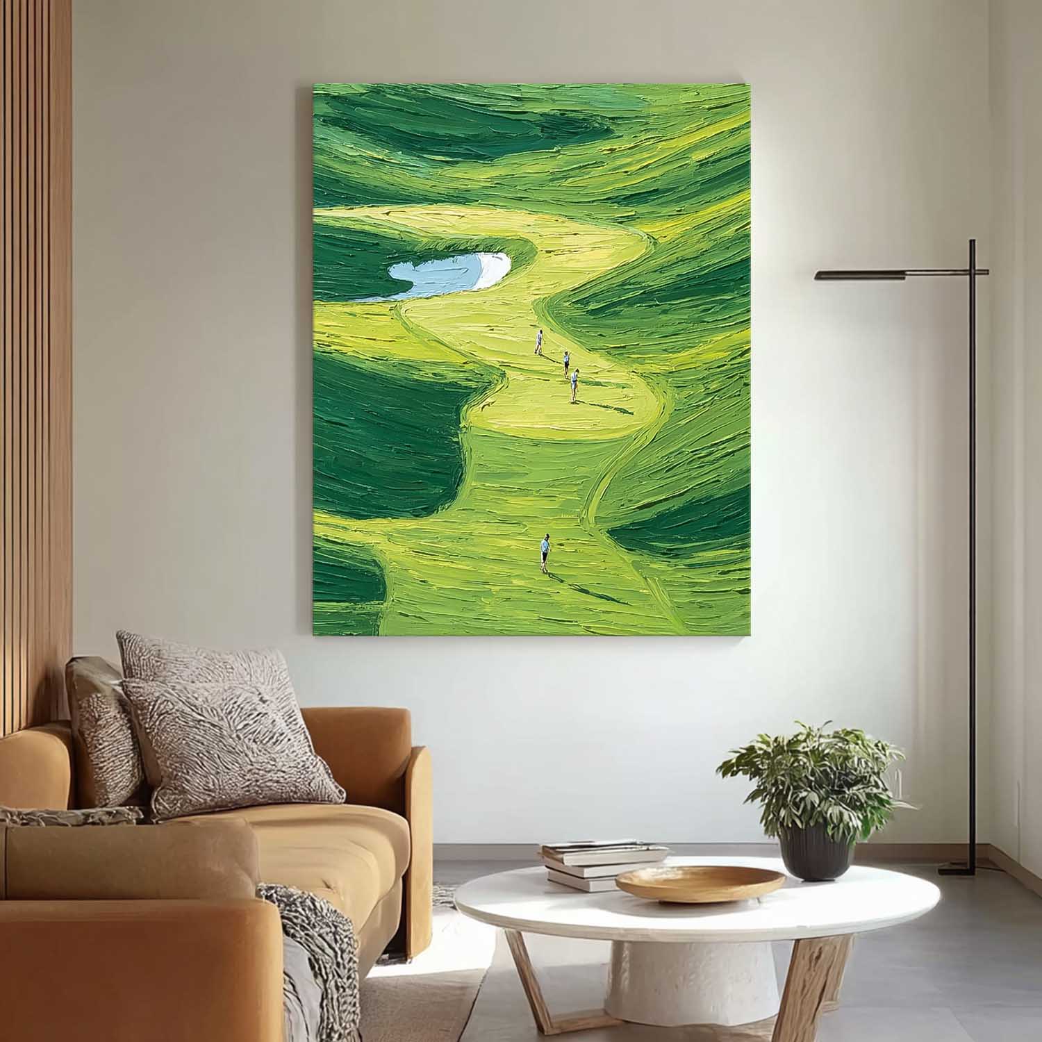 Large Green Hills Full Of Life Wall Art Abstract Pedestrians Strolling Oil Painting Canvas Original Artwork