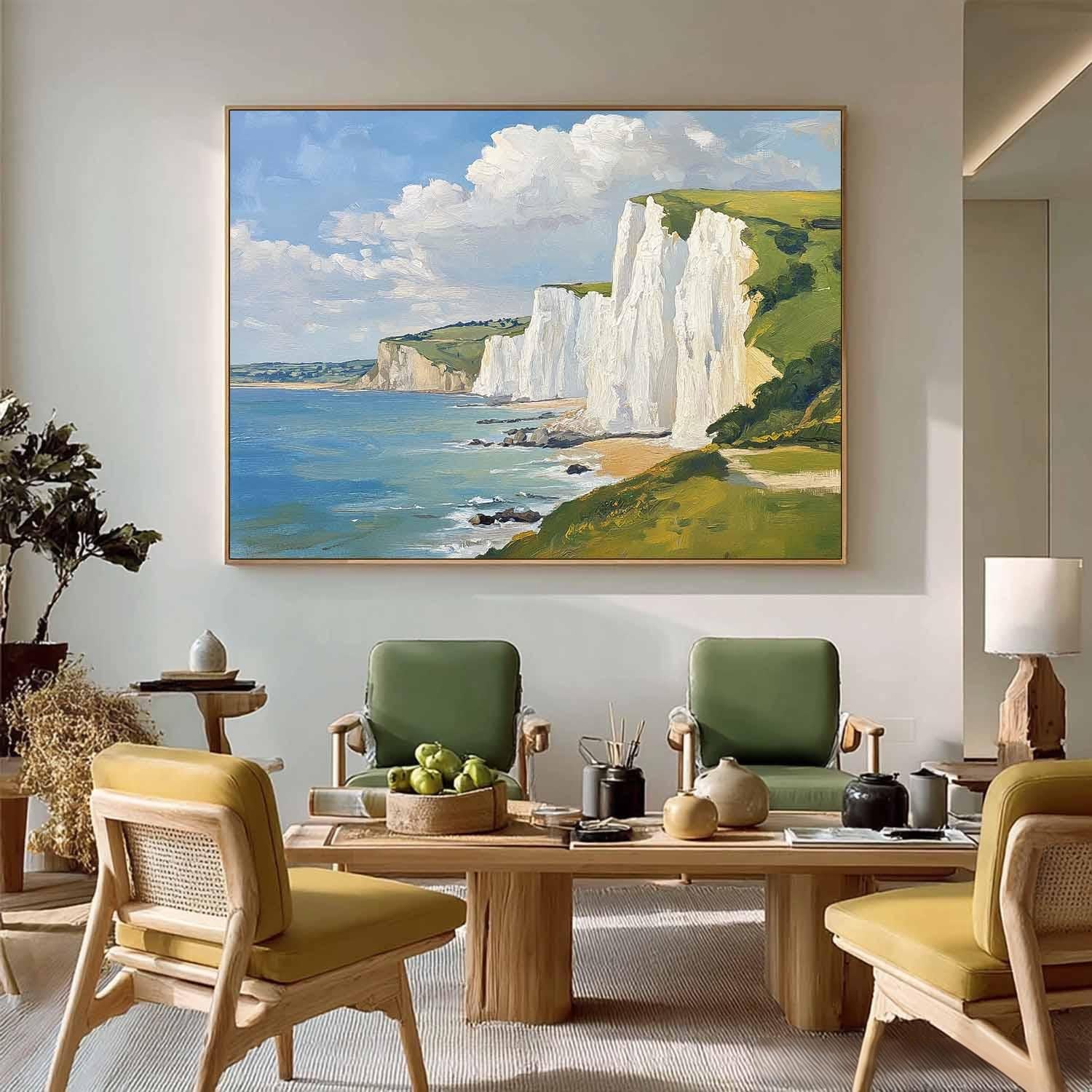 White Cliffs And Coastal Scenery Painting Abstract Tranquil Sea View Landscape Large Fresh Blues Wall Art
