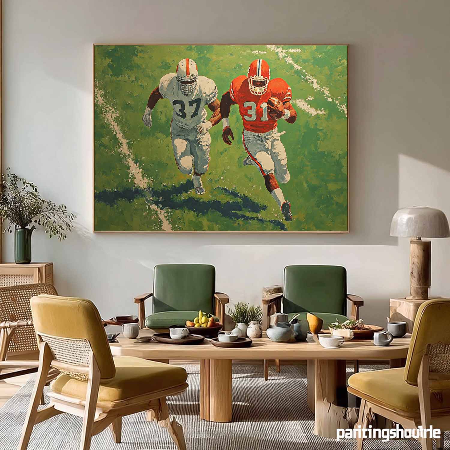Large Green 3D Texture Oil Painting Original Rugby Canvas Wall Art Custom Work Gift  For Living Room