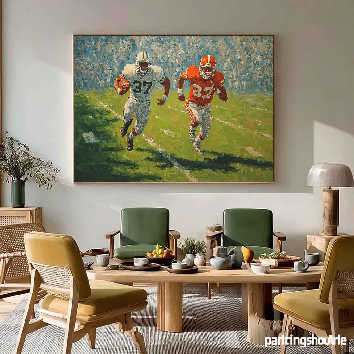 Original Rugby Canvas Wall Art Large Green 3D Texture Oil Painting Custom Work Gift  For Living Room