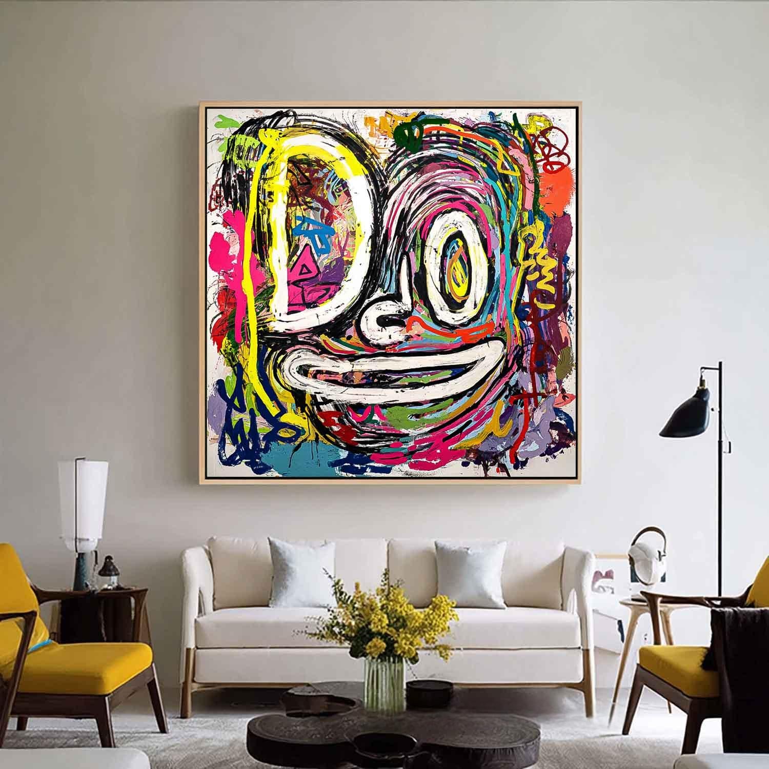 Abstract Portrait Oil Painting Large Graffiti Line Face Wall Art Original Colorful Face Painting On Canvas
