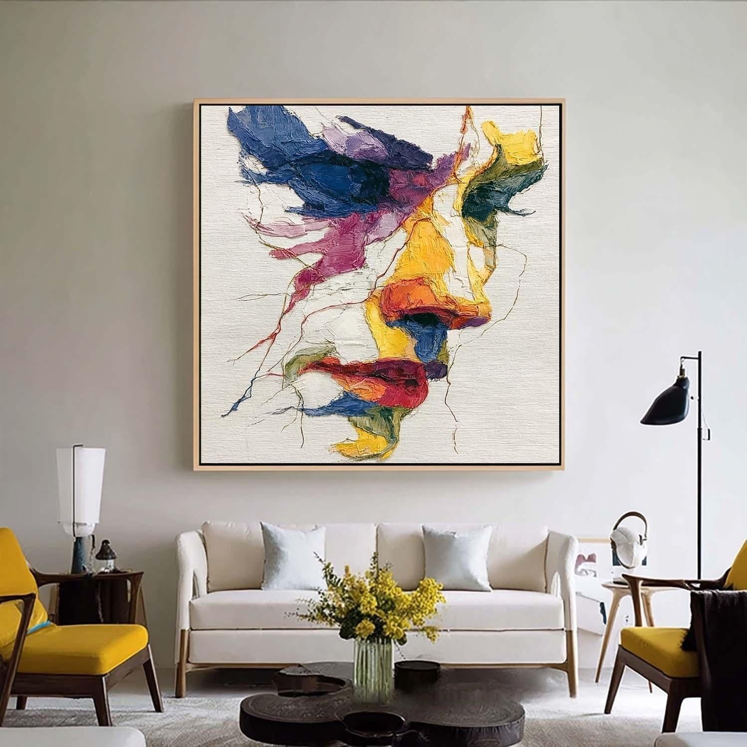 Large Graffiti Figure Wall Art Abstract Side Face Painting Canvas Original Line Facial Features Artwork