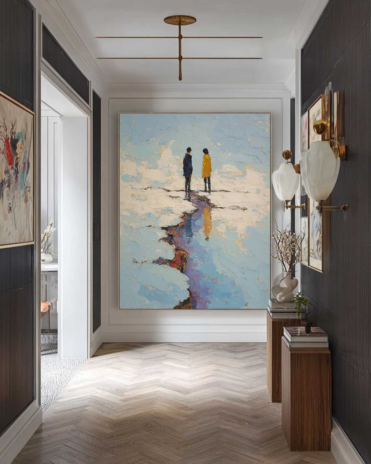 Contemporary Couple Silhouette Painting Hand-Painted Palette Knife Figurative Art Abstract Lovers Wall Decor