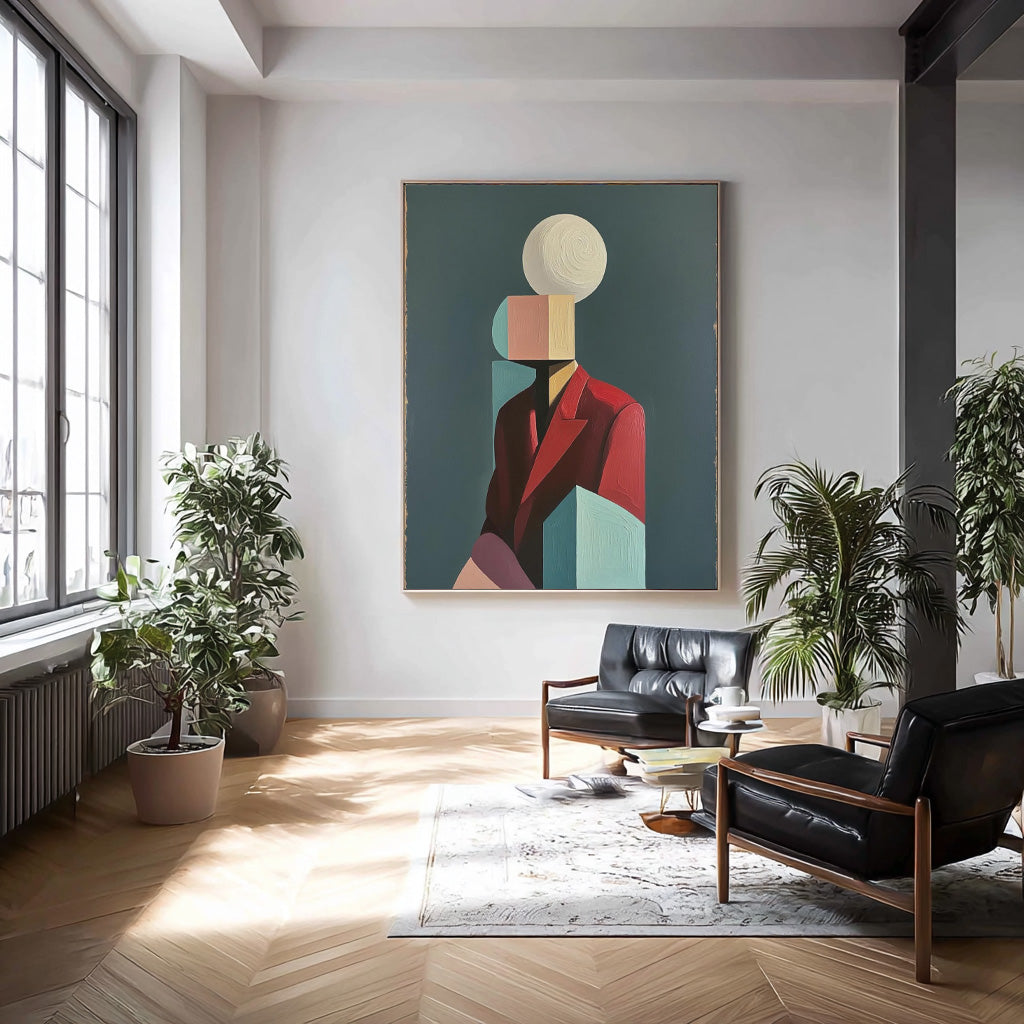 Textured Geometric Shapes People Painting Canvas Original Large Abstract Figure Wall Art Home Decor