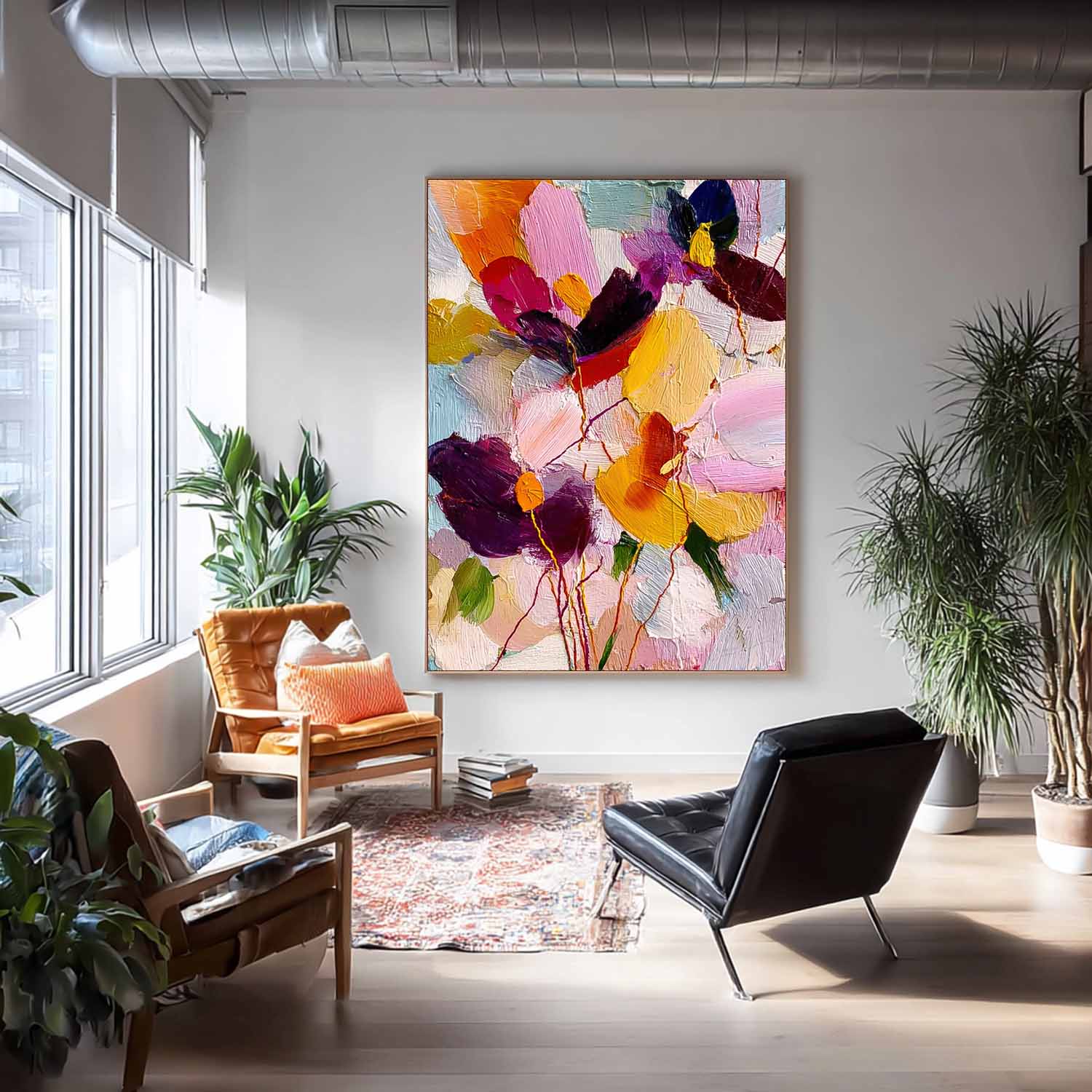 Original Graffiti Artwork Texture Plant Wall Art Large Color Flower Abstract Painting Canvas Home Decor