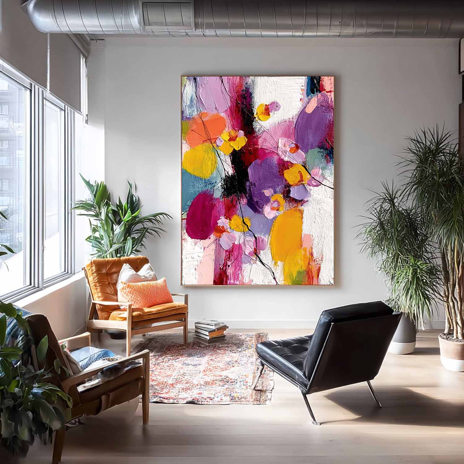 Large Color Flower Abstract Painting Canvas Original Graffiti Artwork Texture Plant Wall Art Home Decor