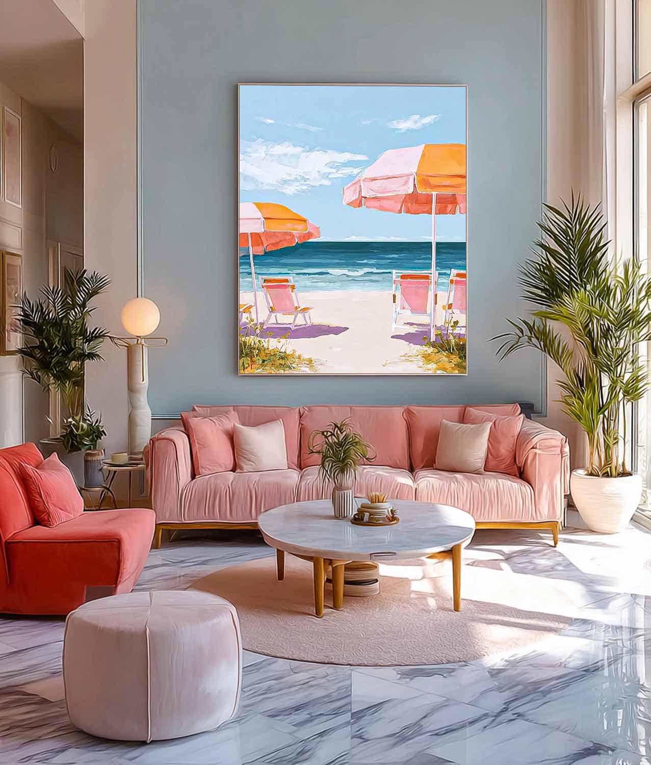 Abstract Beach Scenery Oil Painting Framed Colorful Seaside Landscape Artwork Large Wall Art Home Decor