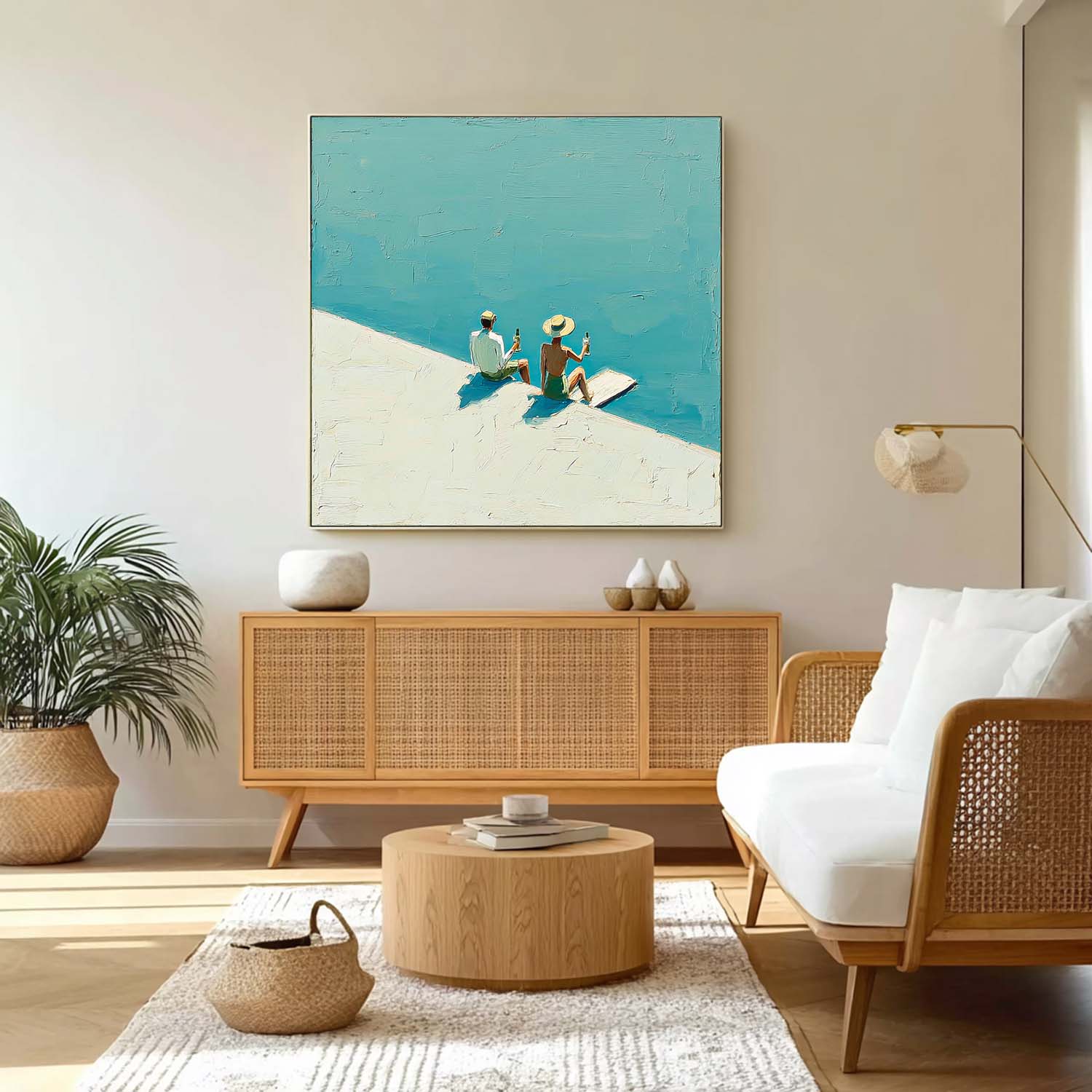 Seaside Holiday Style Landscape Painting Original Couple Oil painting Figures On The Beach artwork