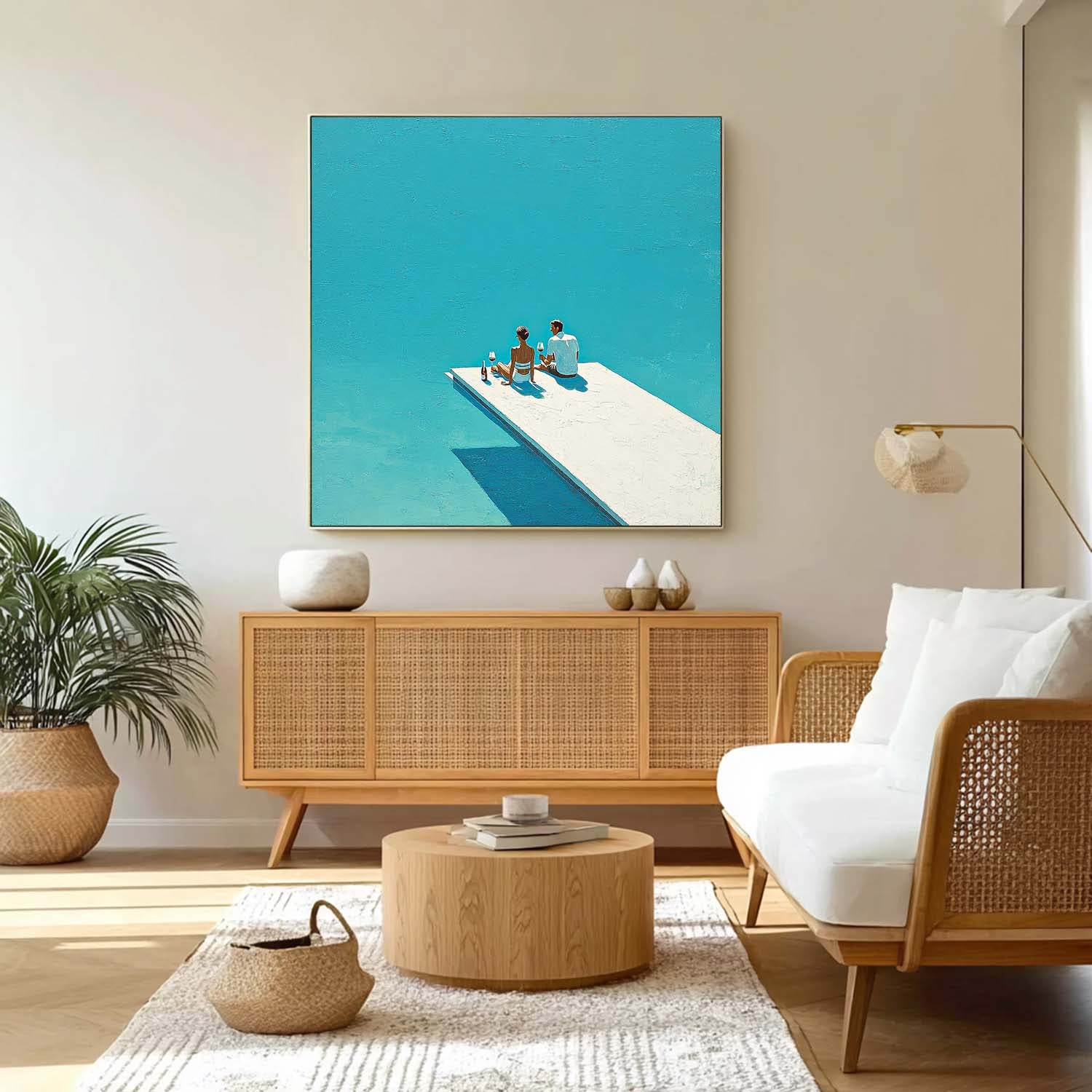 Landscape Painting Seaside Holiday Style Original Couple Oil painting Figures On The Beach artwork