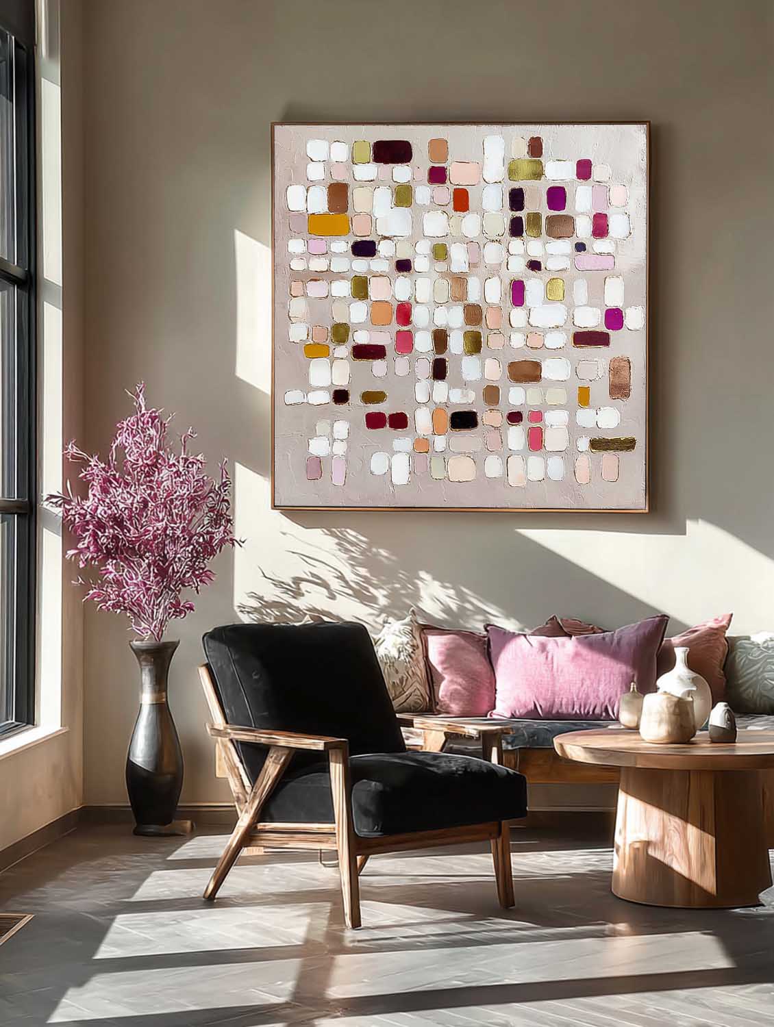 Large Square Color Block Texture Painting Framed Abstract Geometry Acrylic painting Original Wall Art