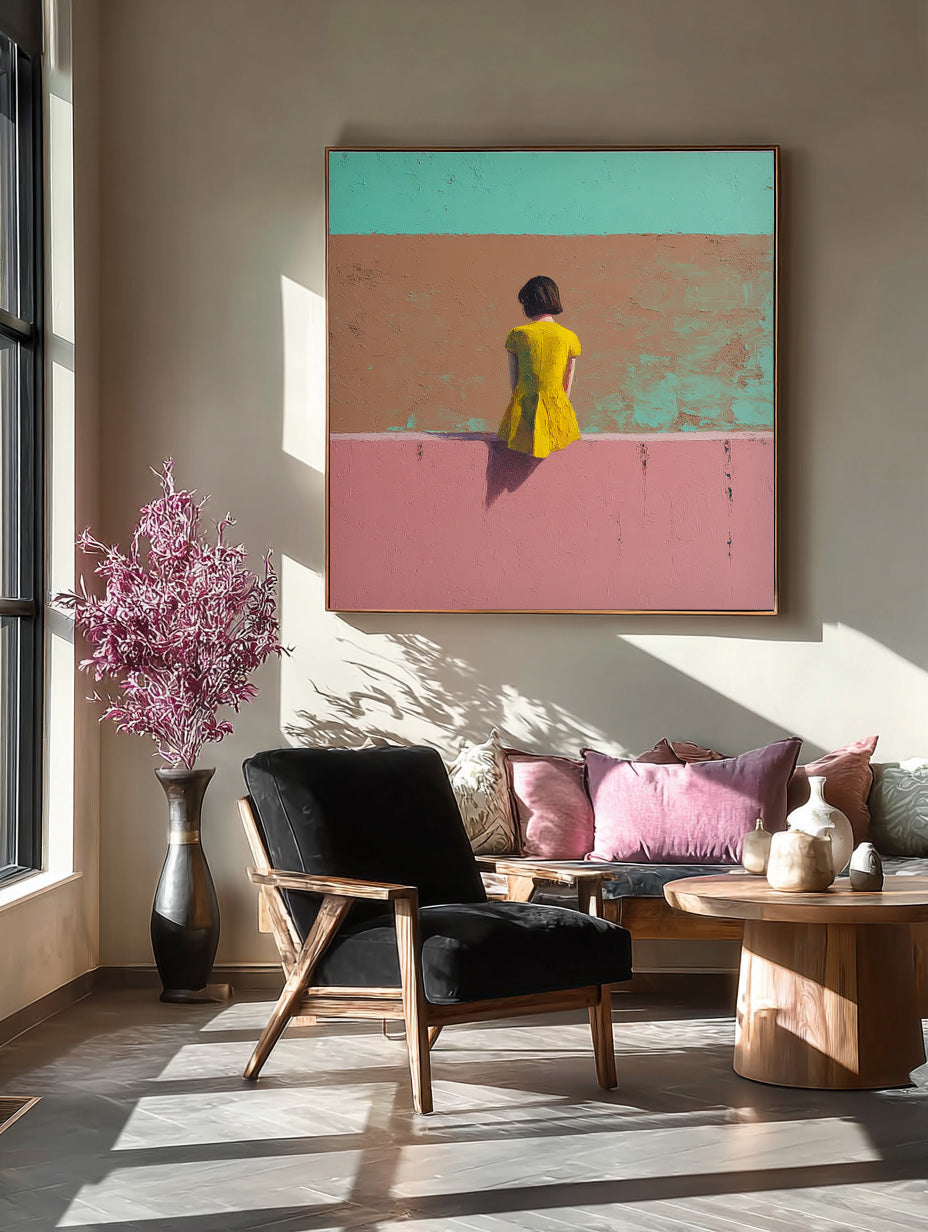 Minimalist Girl View Of Back Painting Color Wall Art Abstract Warm atmosphere Art For Living Room