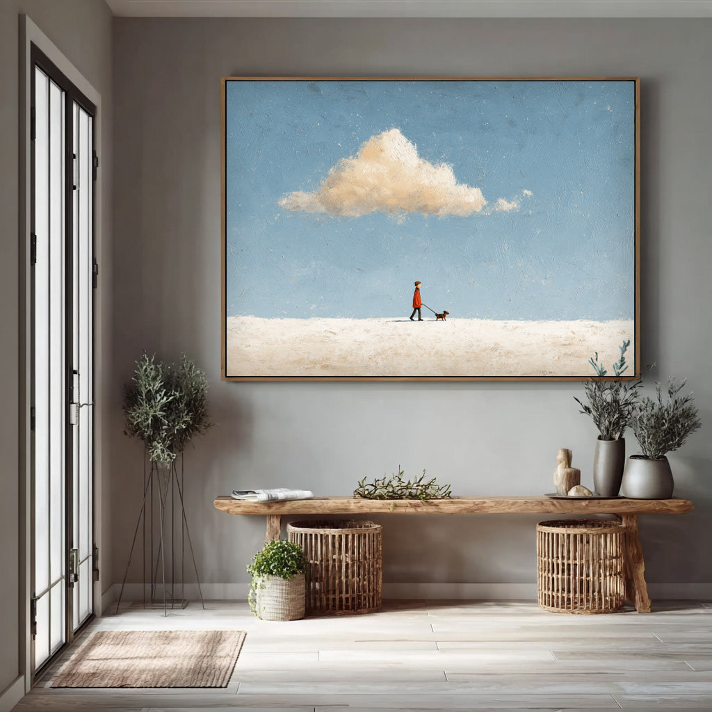 Large Walking The Dog Wall Art Original Minimalism Artwork Abstract Figure Painting Canvas Home Decor