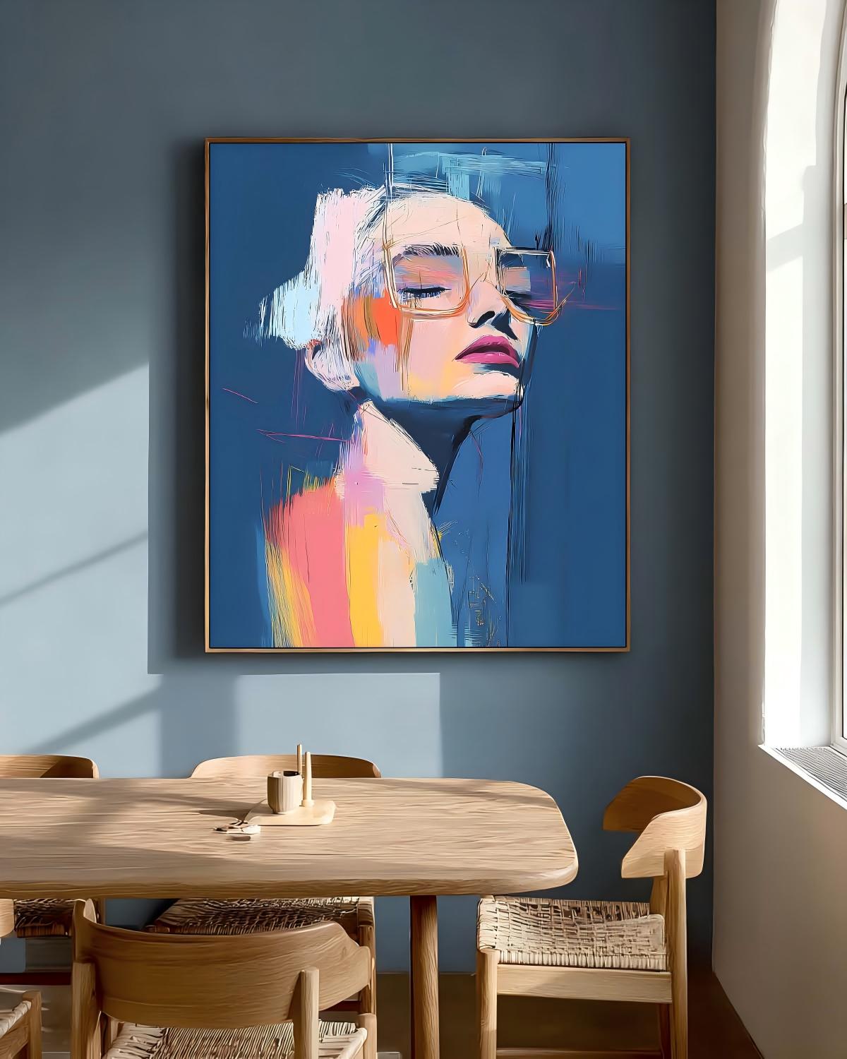 Nordic Style Portrait Canvas Abstract Female Oil Painting Bold Color Minimalist Wall Art For Living Room