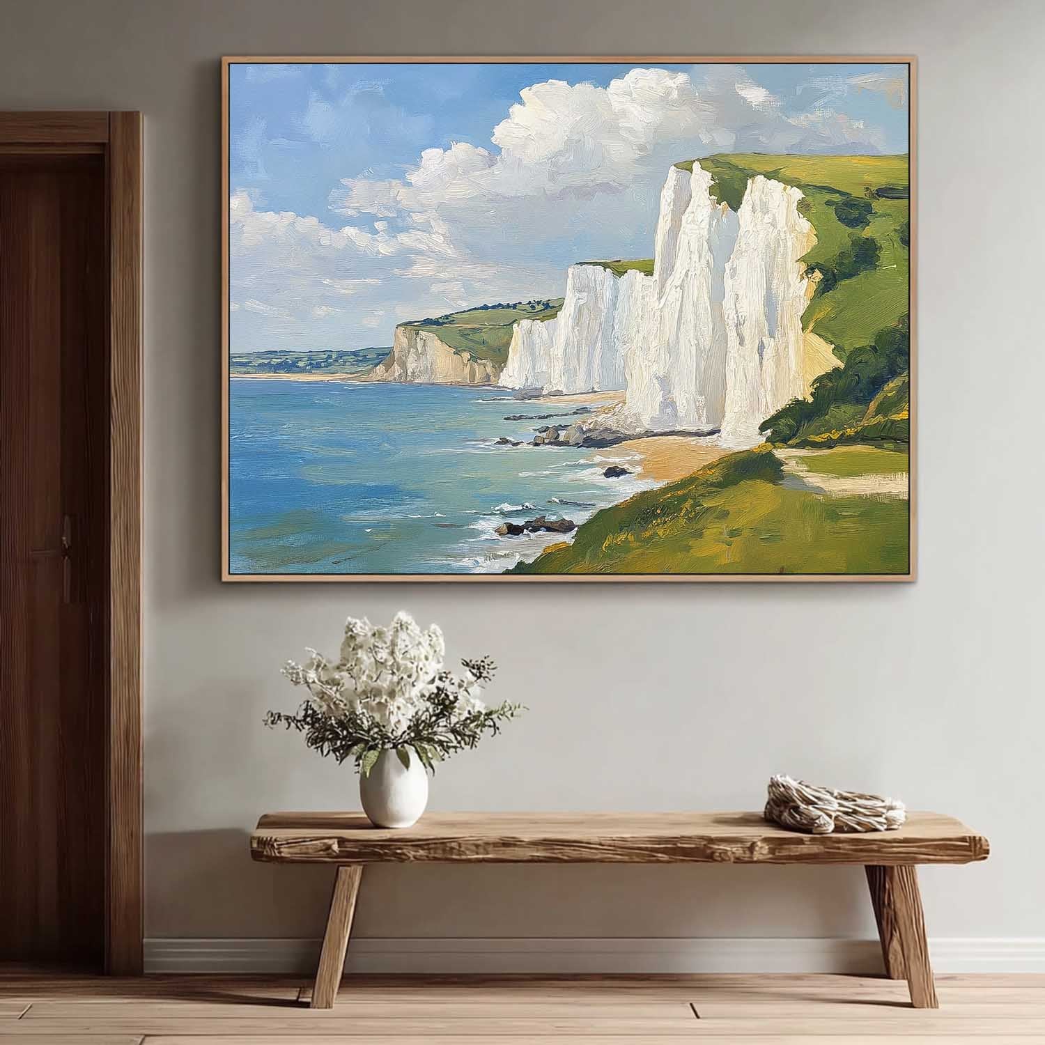 White Cliffs And Coastal Scenery Painting Abstract Tranquil Sea View Landscape Large Fresh Blues Wall Art