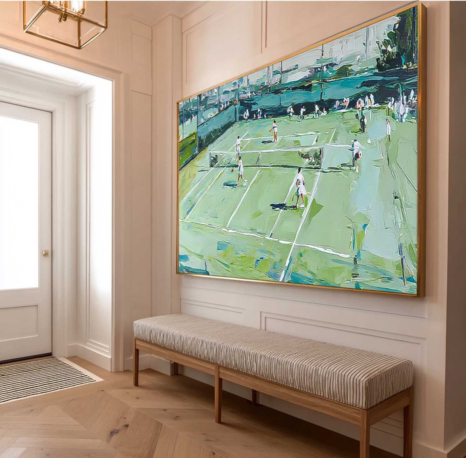 Textured Large Volleyball Court Painting Canvas Abstract Volleyball Sports Wall Art Volleyball Lovers Gift