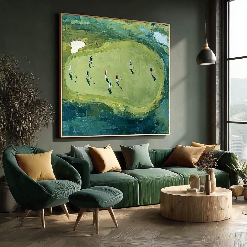 Contemporary Sport Decor Modern Golf Artwork Square Textured Multiplayer Golf Art Golf Lovers Gift