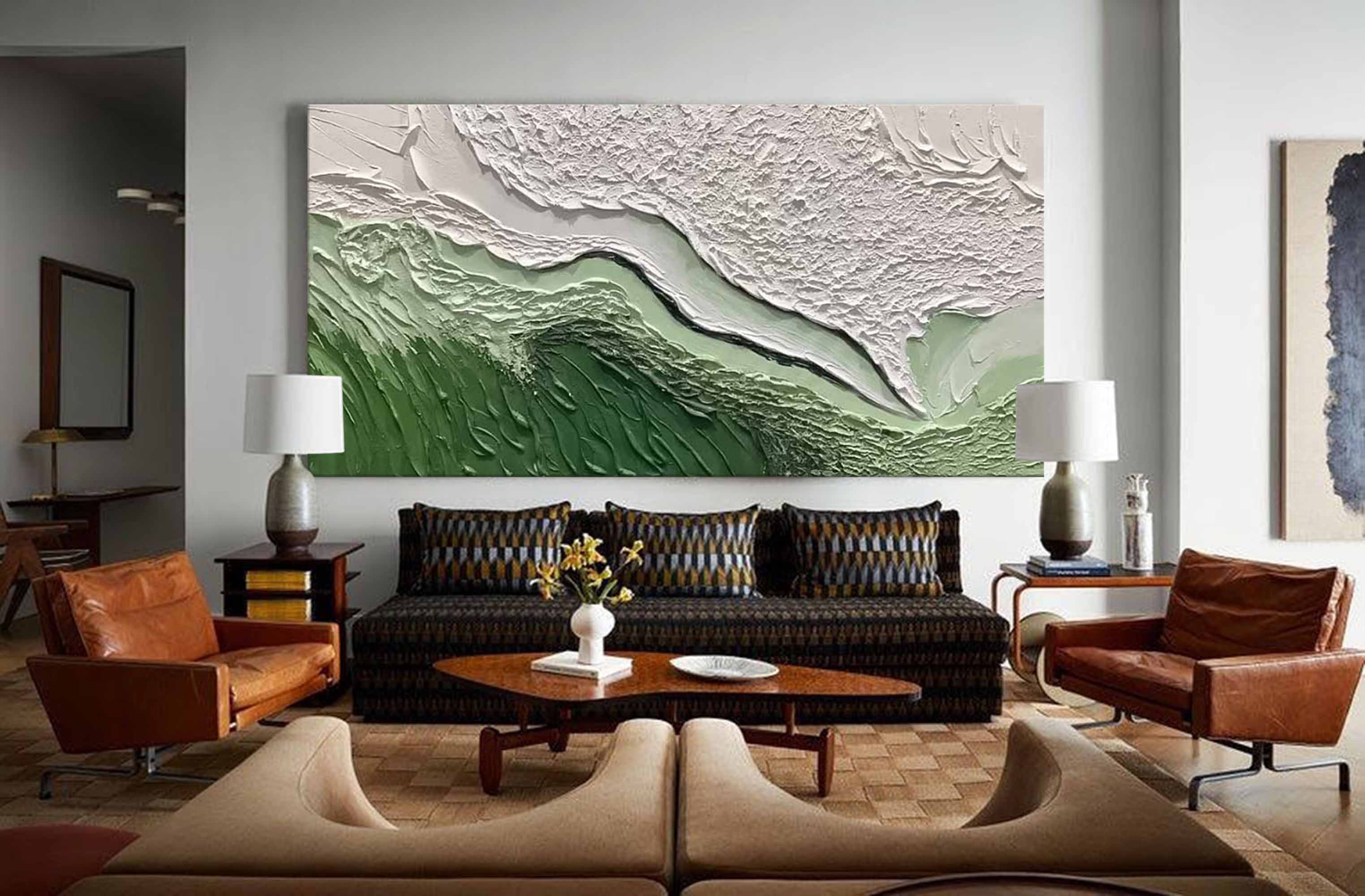 Green Texture Ocean Abstract Oil Painting Large Ocean Original Green Painting On Canvas Modern Wall Art Living Room Decor