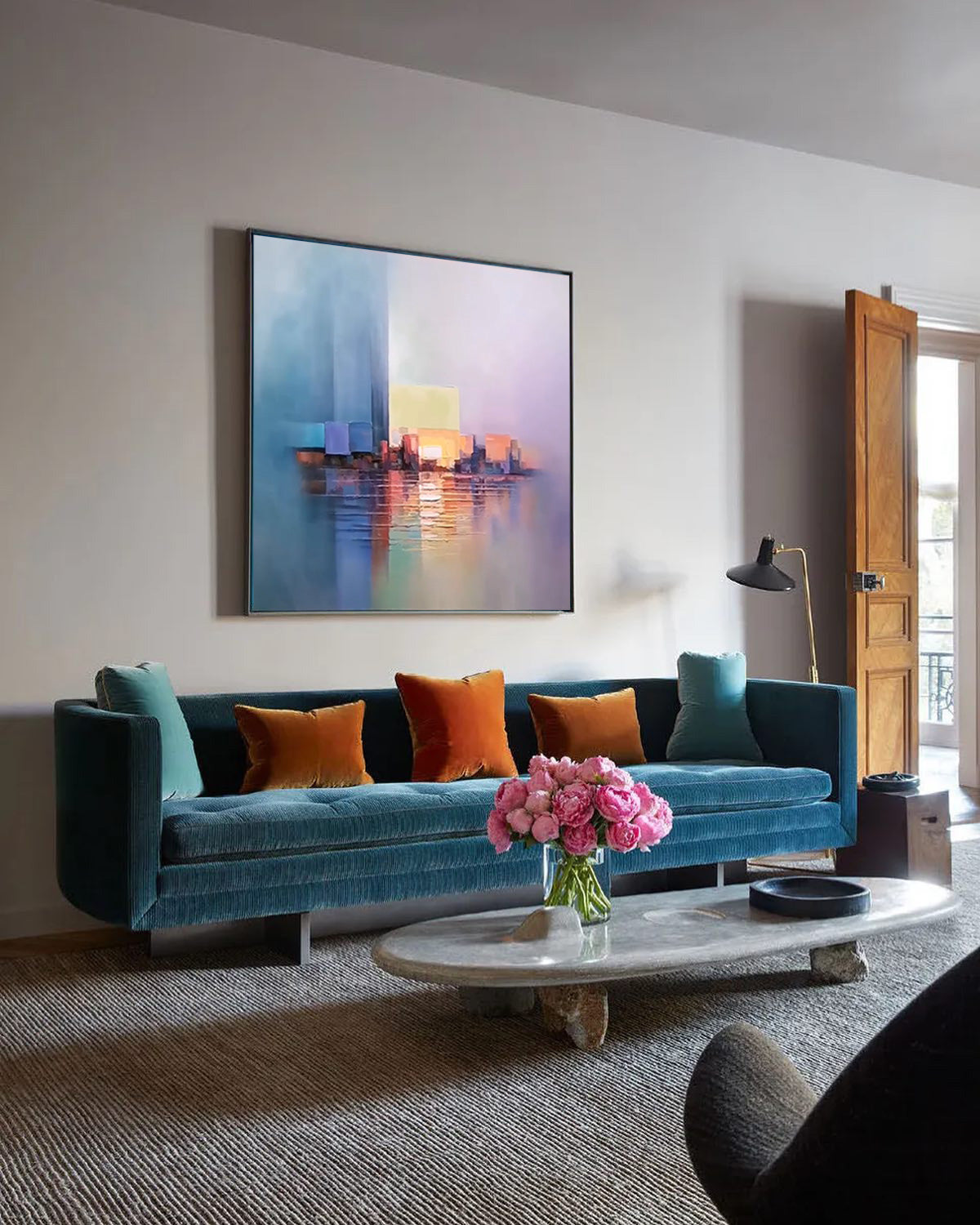 Colorful Modern Abstract Cityscape Oil Painting Large Texture Painting On Canvas Blue and purple Wall Art Home Decor
