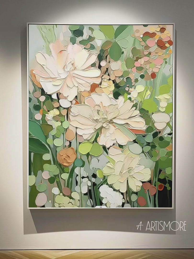 Large Original Minimalist Green Floral Art Abstract Flower Oil Painting on Canvas Custom Painting Boho Wall Decor