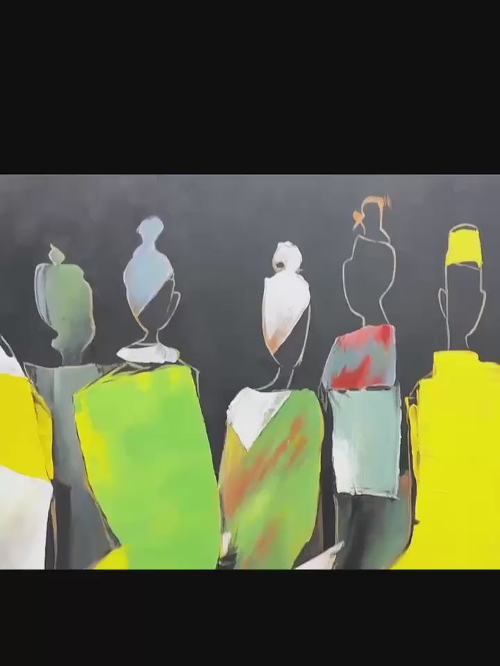 Large Modern Abstract Fluorescent Color Figure Silhouette Canvas Art Abstract People Painting Contemporary Art