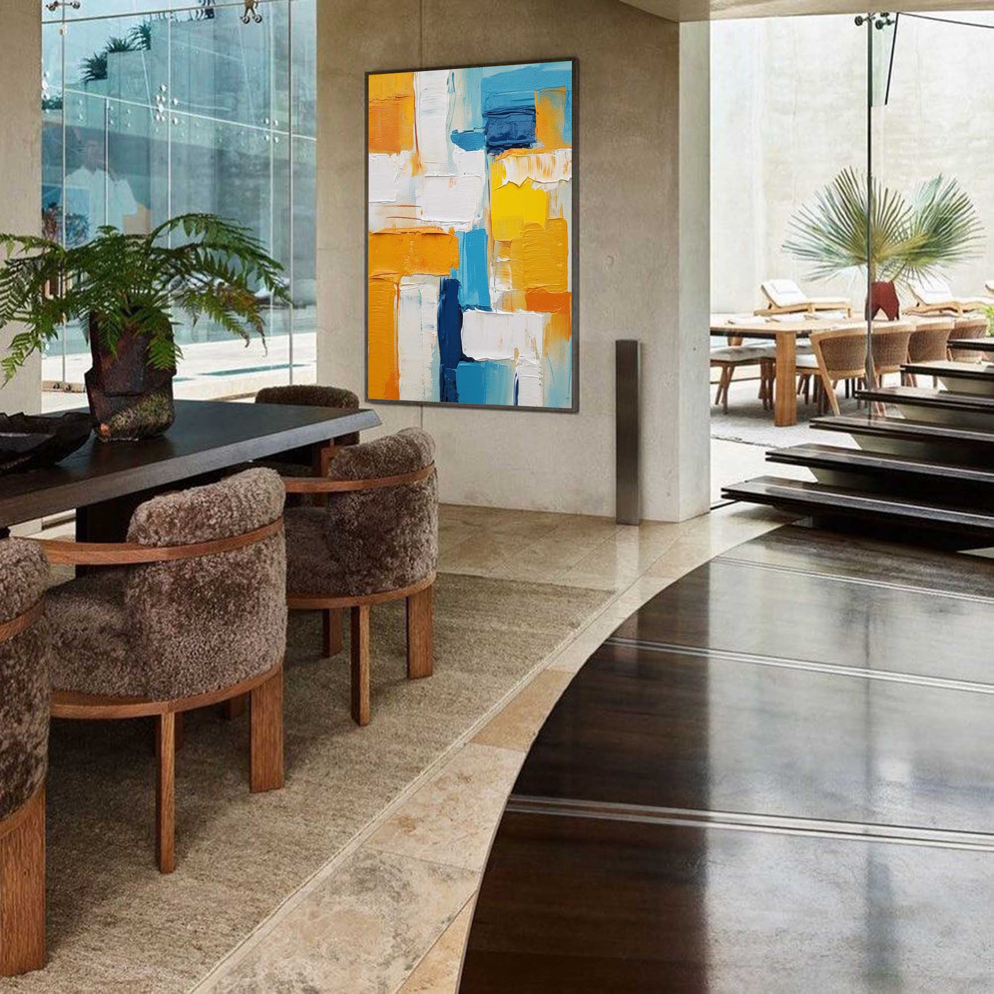 Large Textured Modern Abstract Wall Art Original Oil Painting On Canvas Vibrant Yellow And Blue Acrylic Painting Living Room Decor