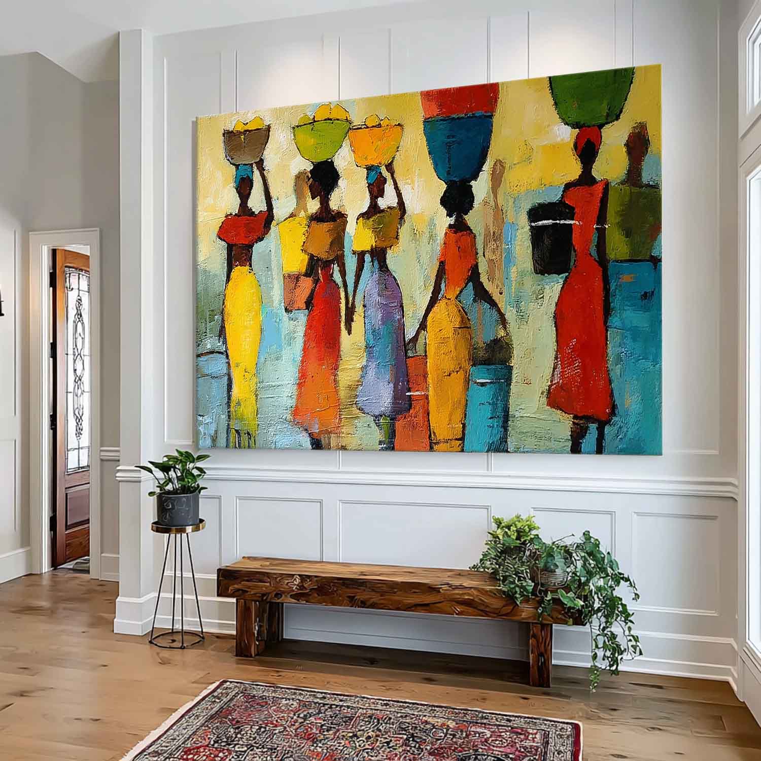 Large Artwork Framed Modern Colorful Figure Acrylic Painting Original Women In Traditional Dress Wall Art