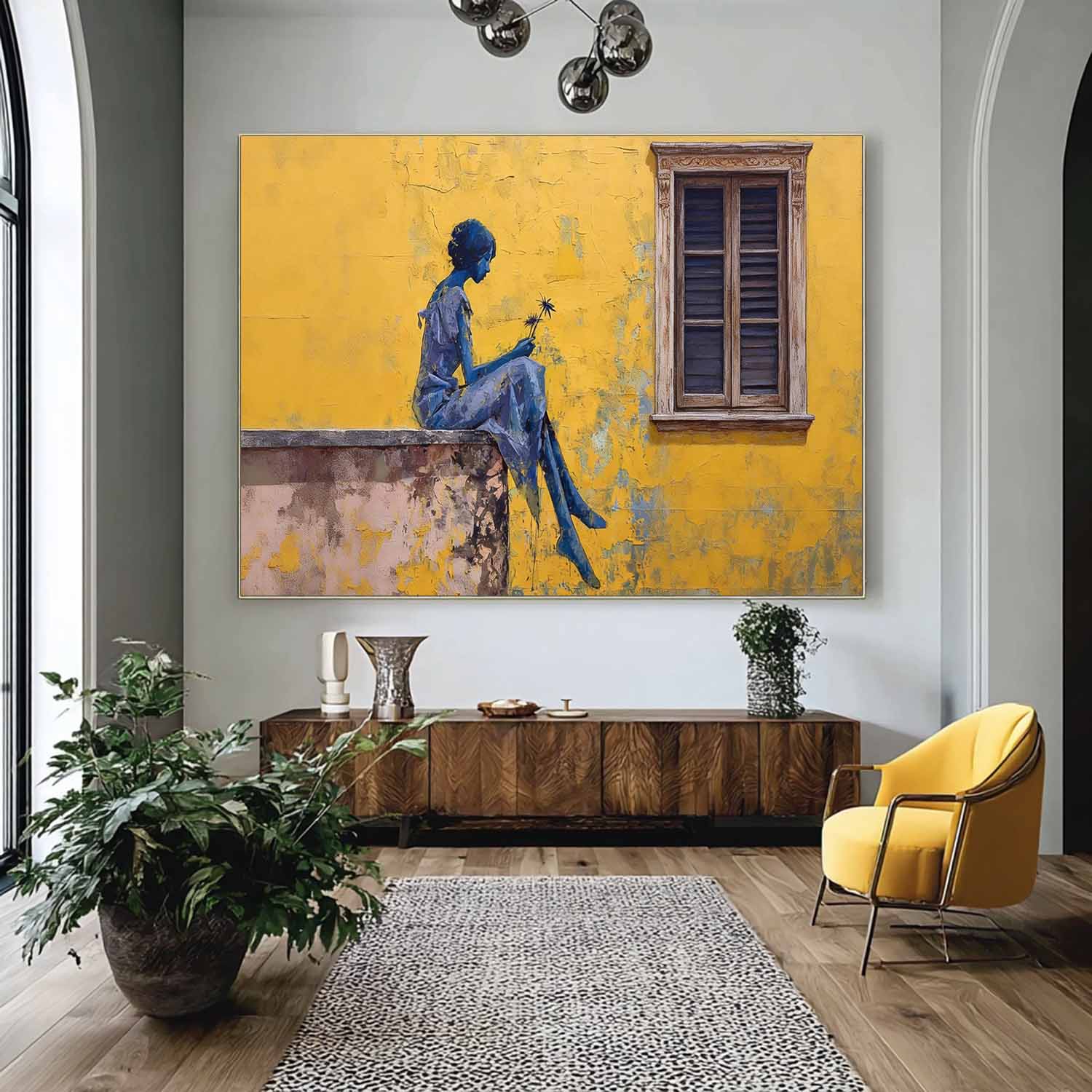 Mediterranean Style Abstract Art Landscape Canvas Serene Moments Abstract Painting Contemporary Lady Canvas Decor