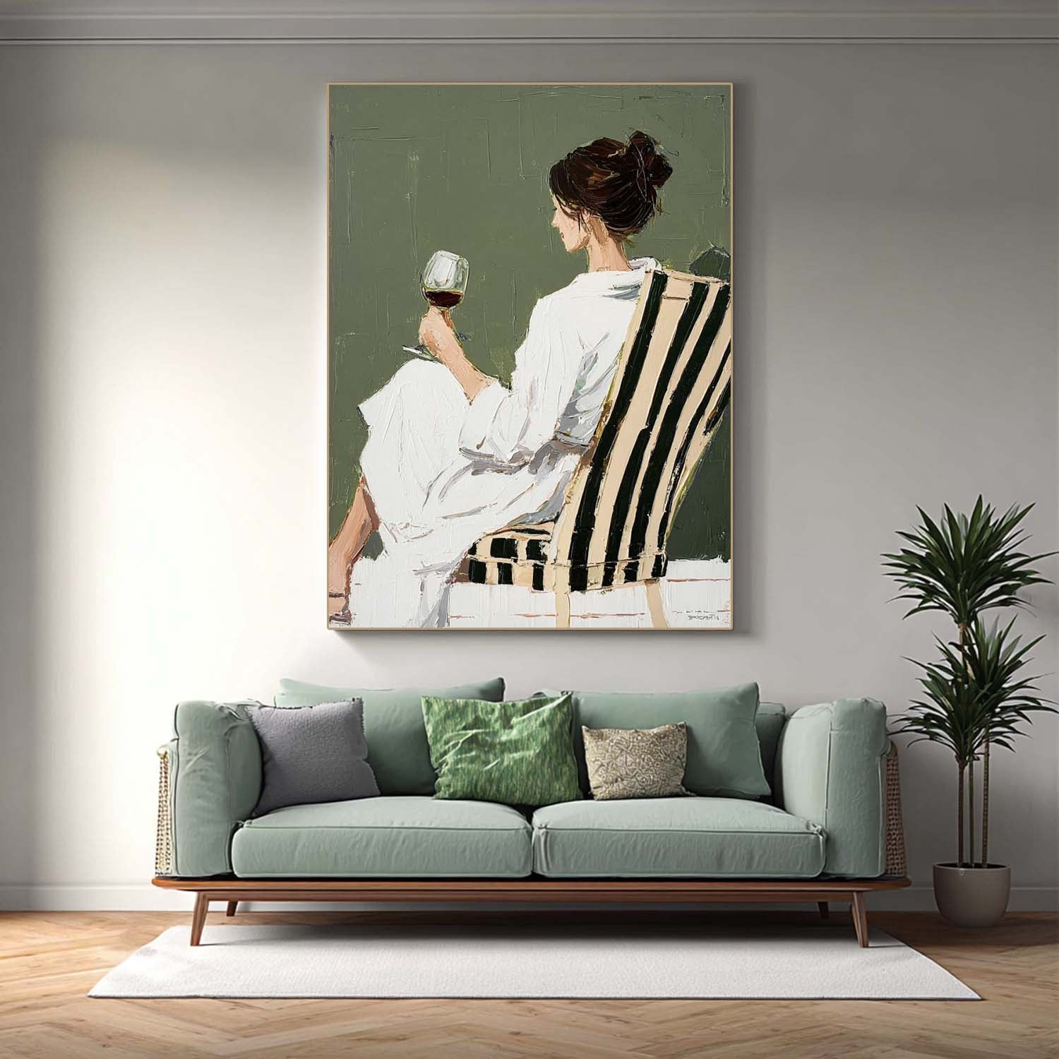 Abstract Lady Wearing A Bathrobe Oil Painting Canvas Figure Artwork Framed Original Elegant Woman Wall Art
