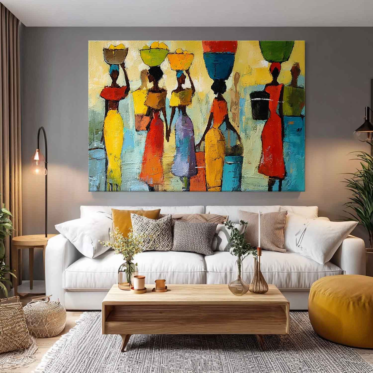 Large Artwork Framed Modern Colorful Figure Acrylic Painting Original Women In Traditional Dress Wall Art