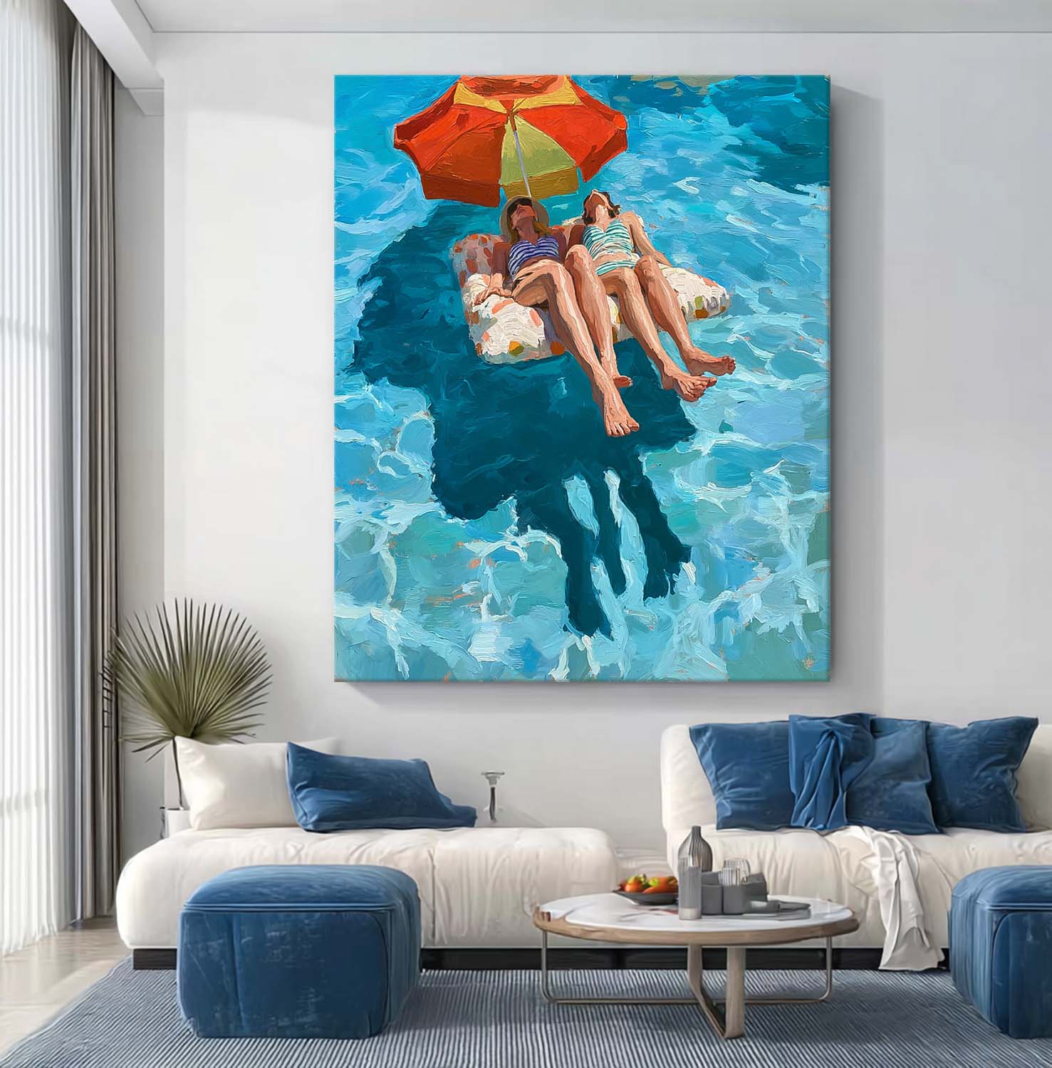 Original Diving Wall Art Abstract Lady playing In Water Oil Painting Canvas Modern Swimming Artwork