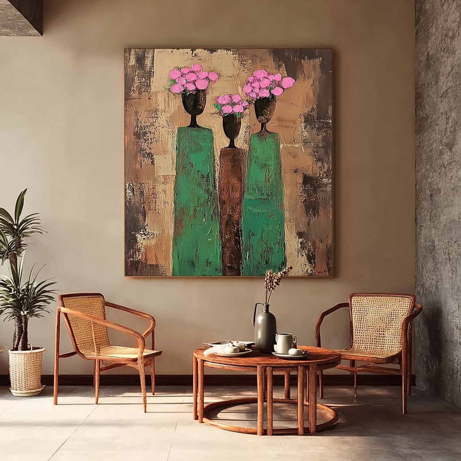 Abstract Simple Characters Artwork Original Retro Painting Brown Modern People Silhouette Wall Art