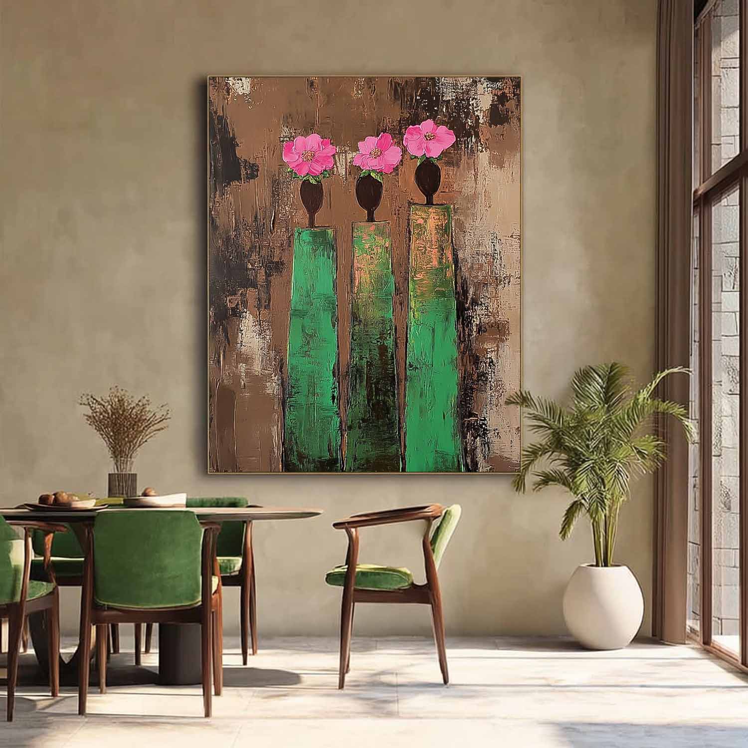 Original Retro Painting Pink And Green Modern People Silhouette Wall Art Abstract Simple Characters Artwork