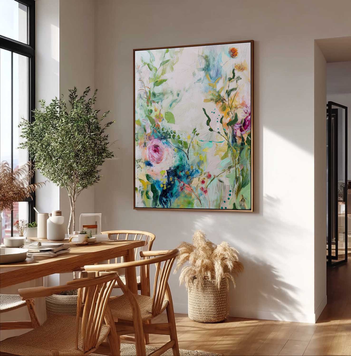 Botanical Painting Nature Wall Art Large Colorful Flower Abstract Painting Canvas Original Artwork Decor